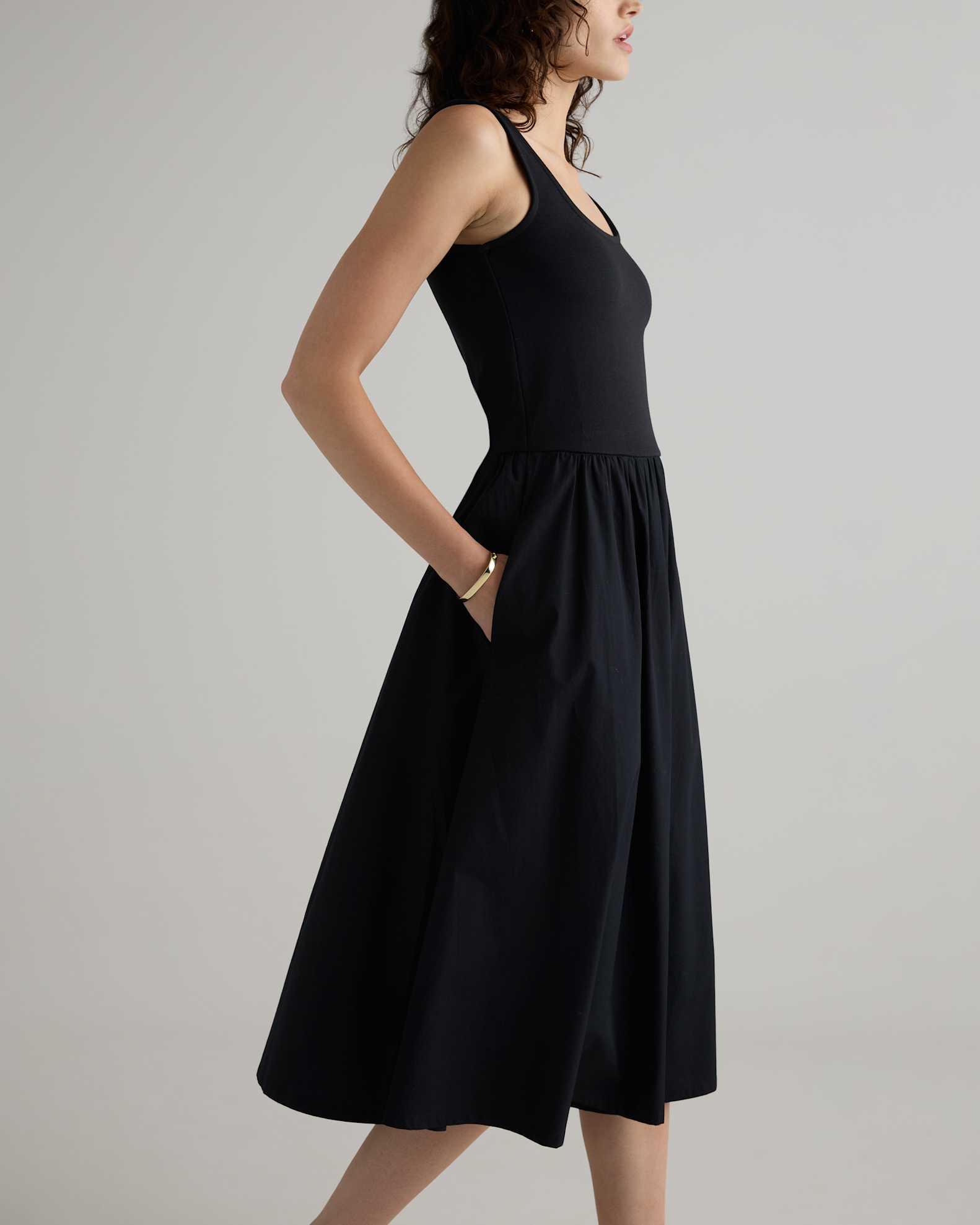 Women's Cotton Mixed Media Tank Top Dress in Black, Size Large, Cotton/Modal by Quince Women's Cotton Mixed Media Tank Top Dress in Black, Size Large, Cotton/Modal by Quince