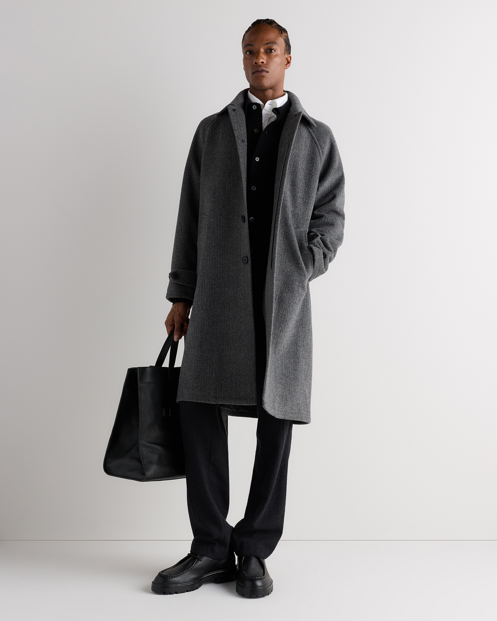 Men's Wool Cashmere Balmacaan Overcoat in Heather Charcoal
