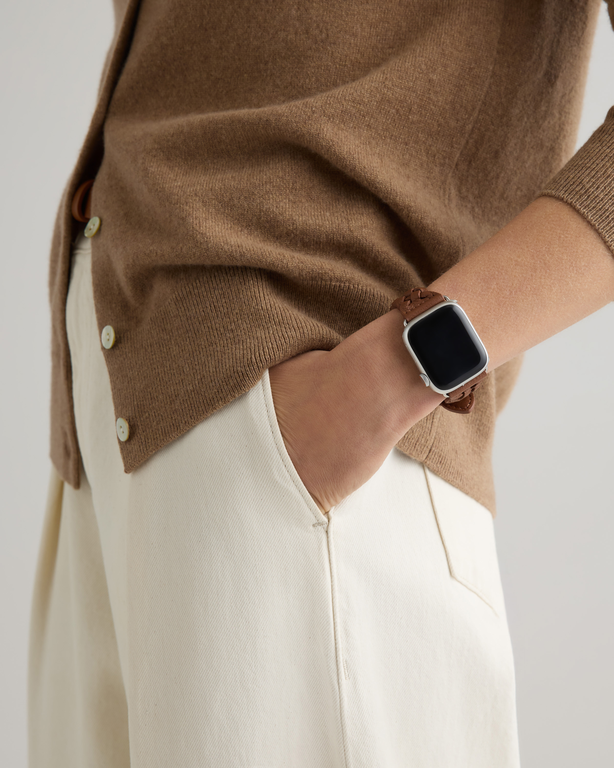 Braided Leather Smartwatch Band in Dark Brown