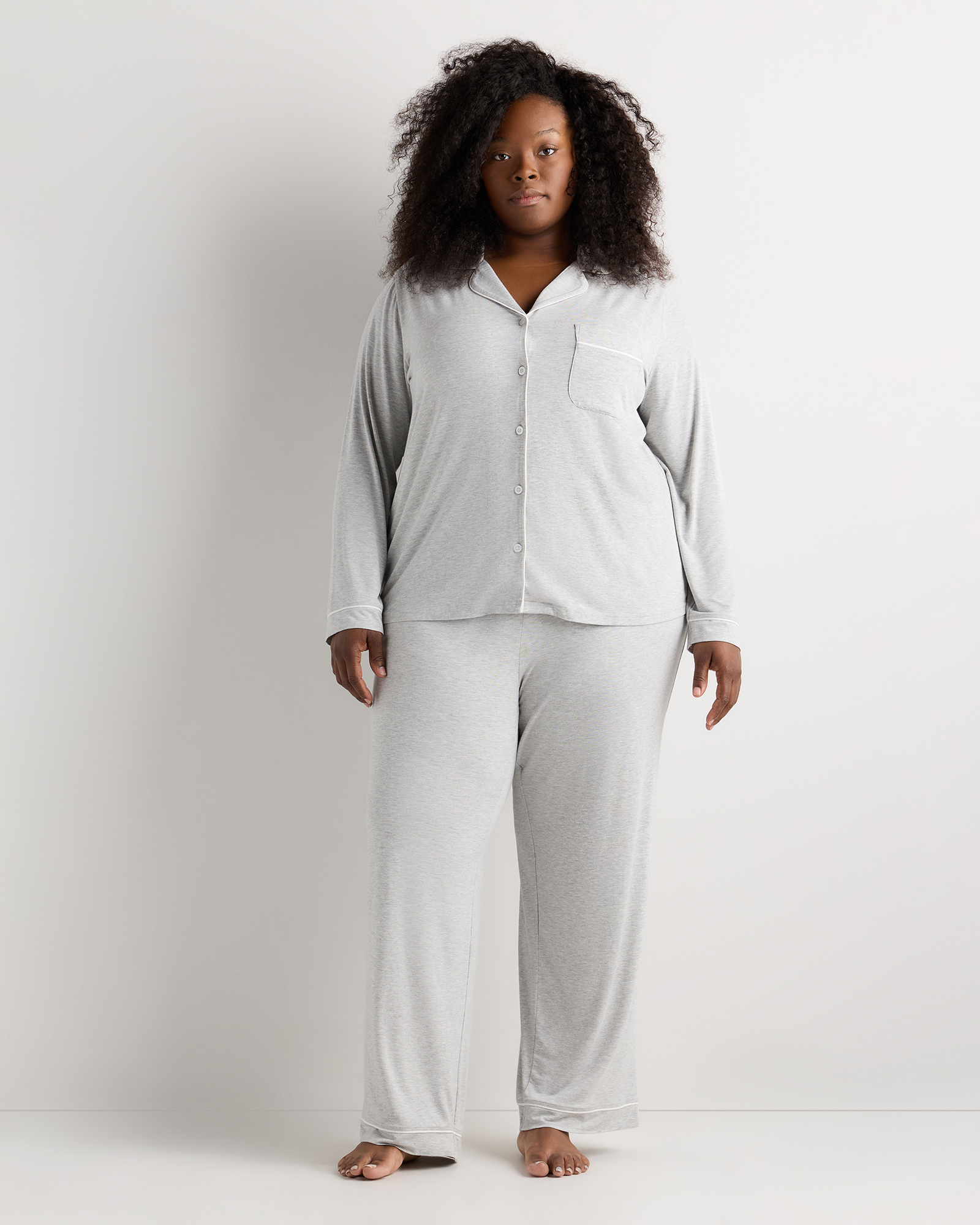 Heather Grey Bamboo Jersey Long Sleeve Pajama Set