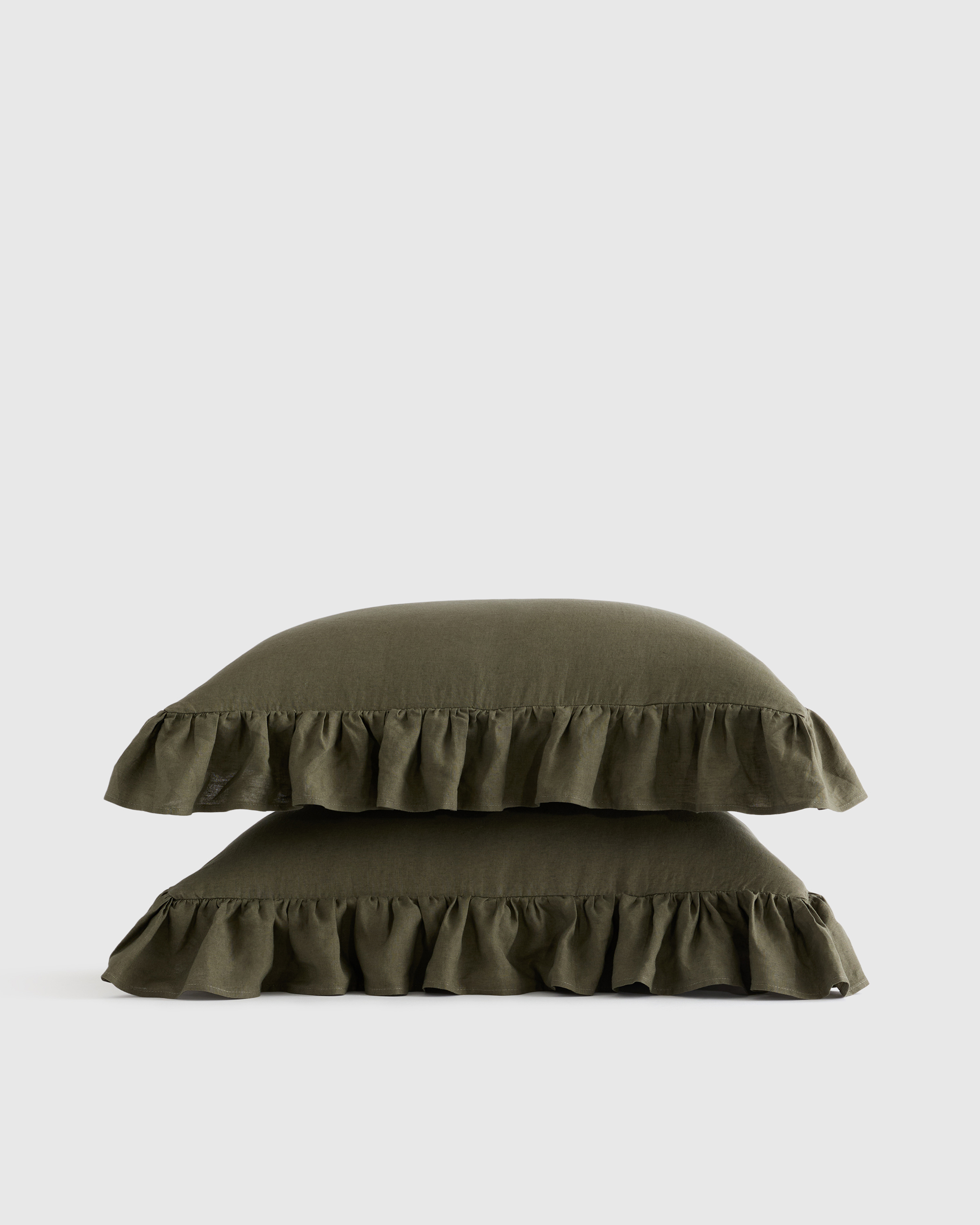 Dusty Olive European Linen Ruffle Sham Set