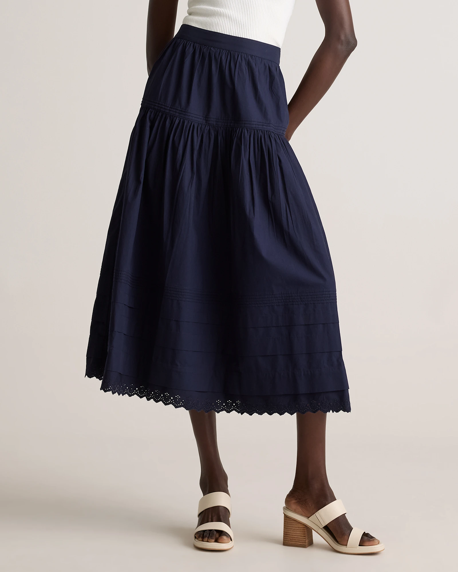 Organic Textured Cotton Pintuck Maxi Skirt
