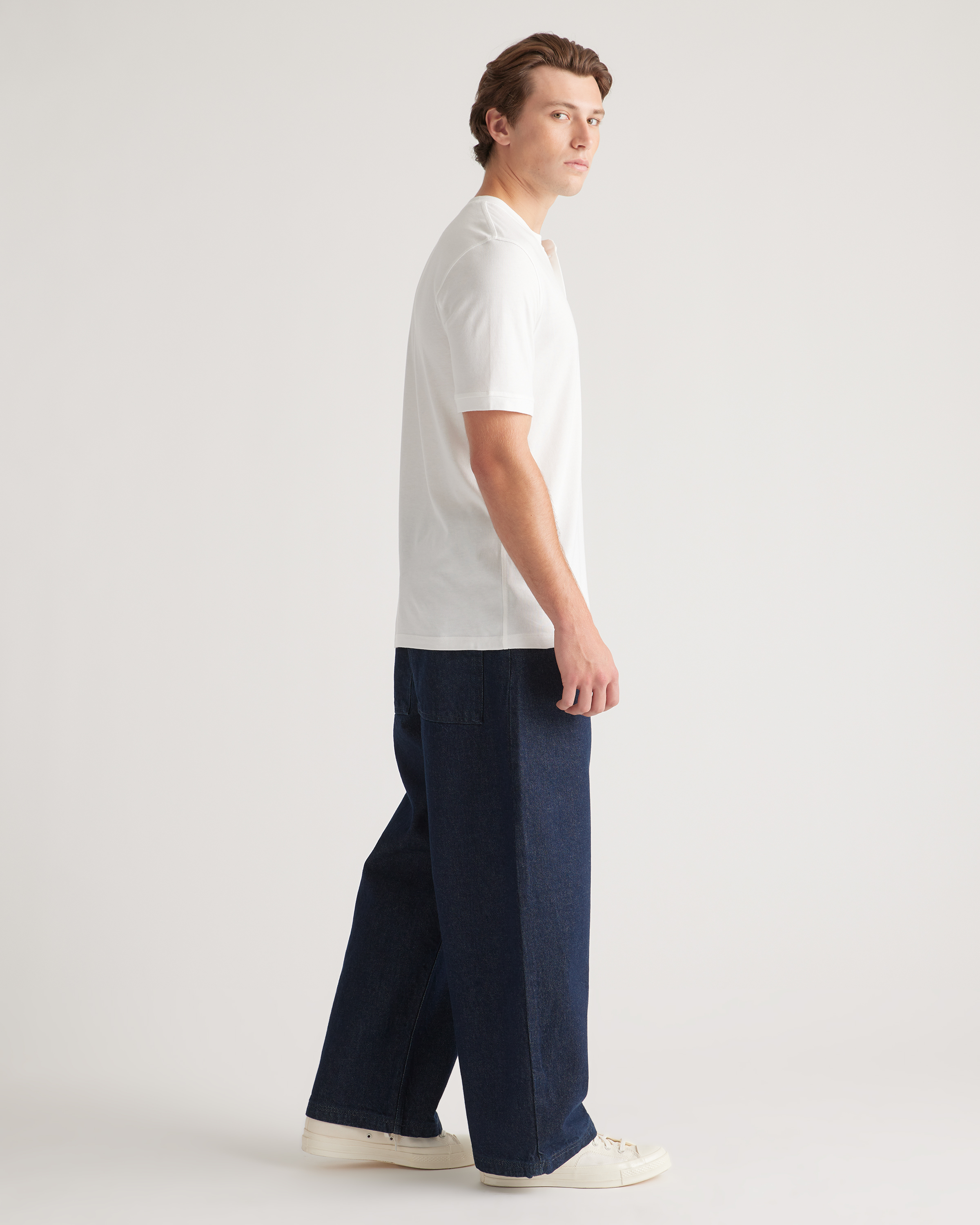 Cotton Modal Short Sleeve Henley Tee in White