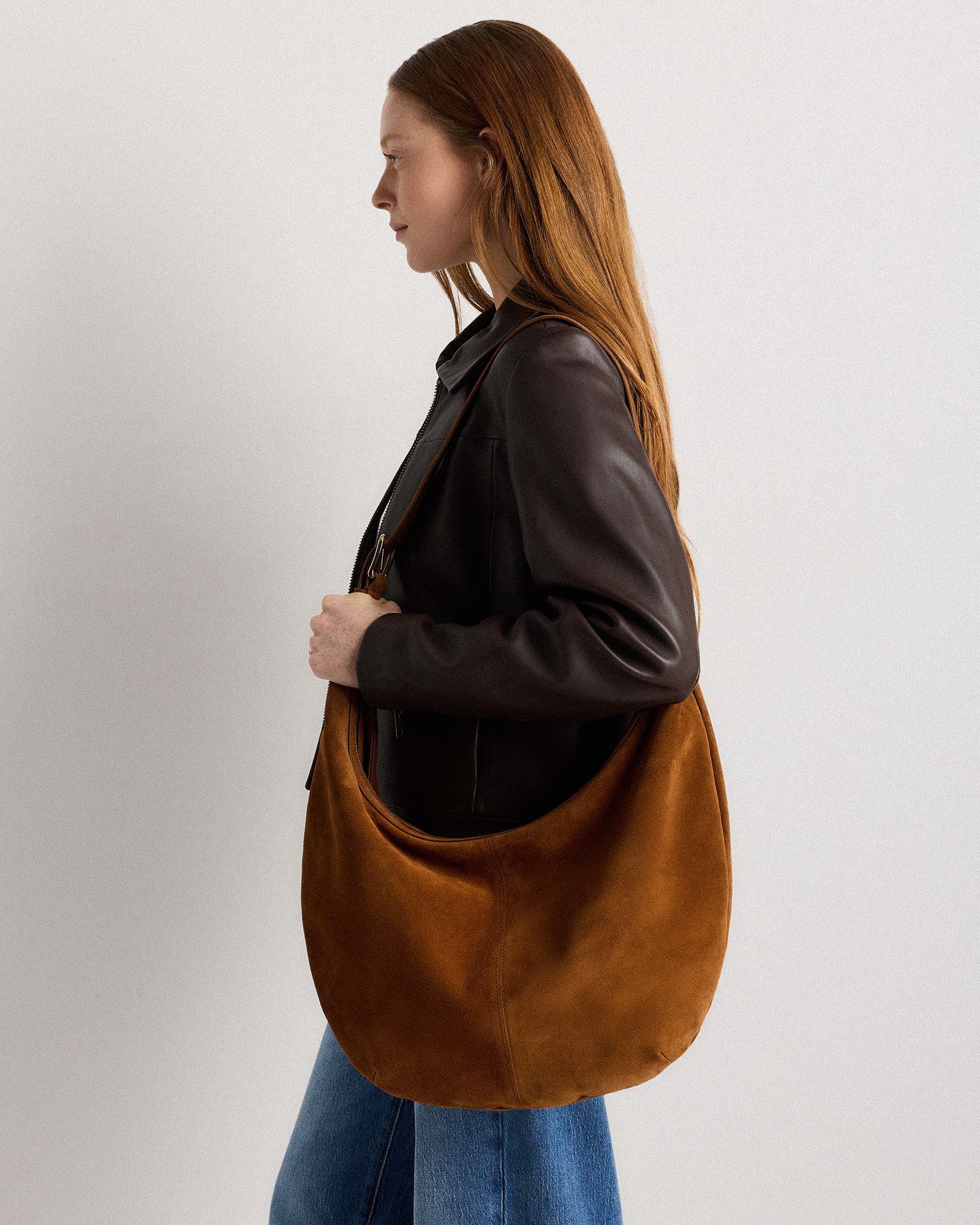 Italian Suede Crescent Shoulder Bag - thumbnail 2