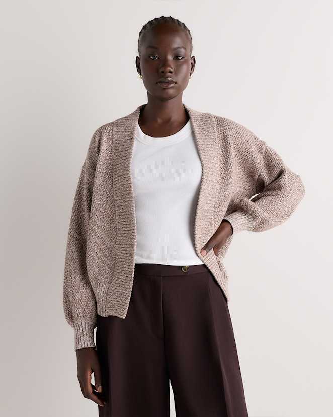 Warm Taupe Marl 100% Organic Cotton Waffle Stitch Open Cardigan