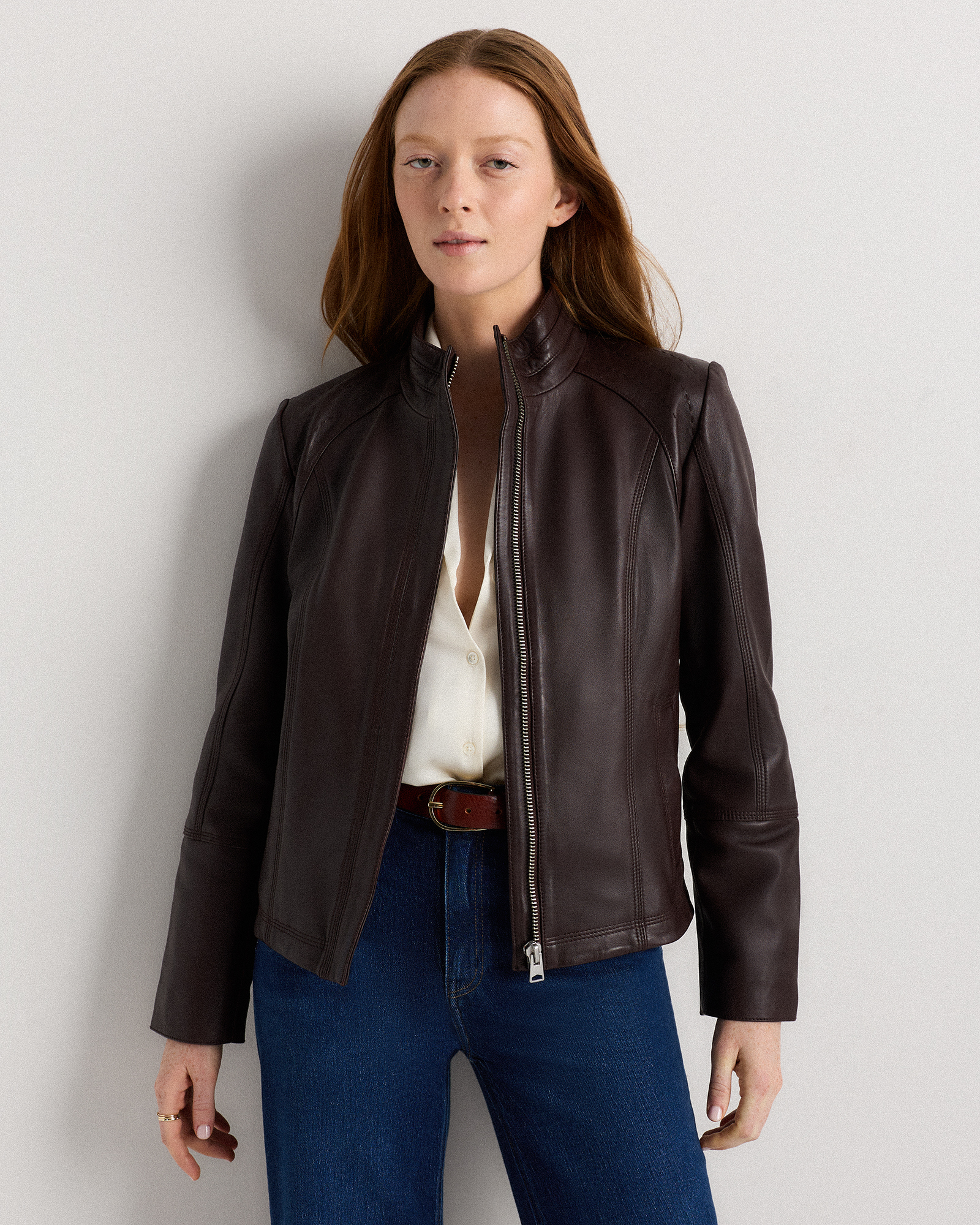 100% Leather Stand-Collar Jacket