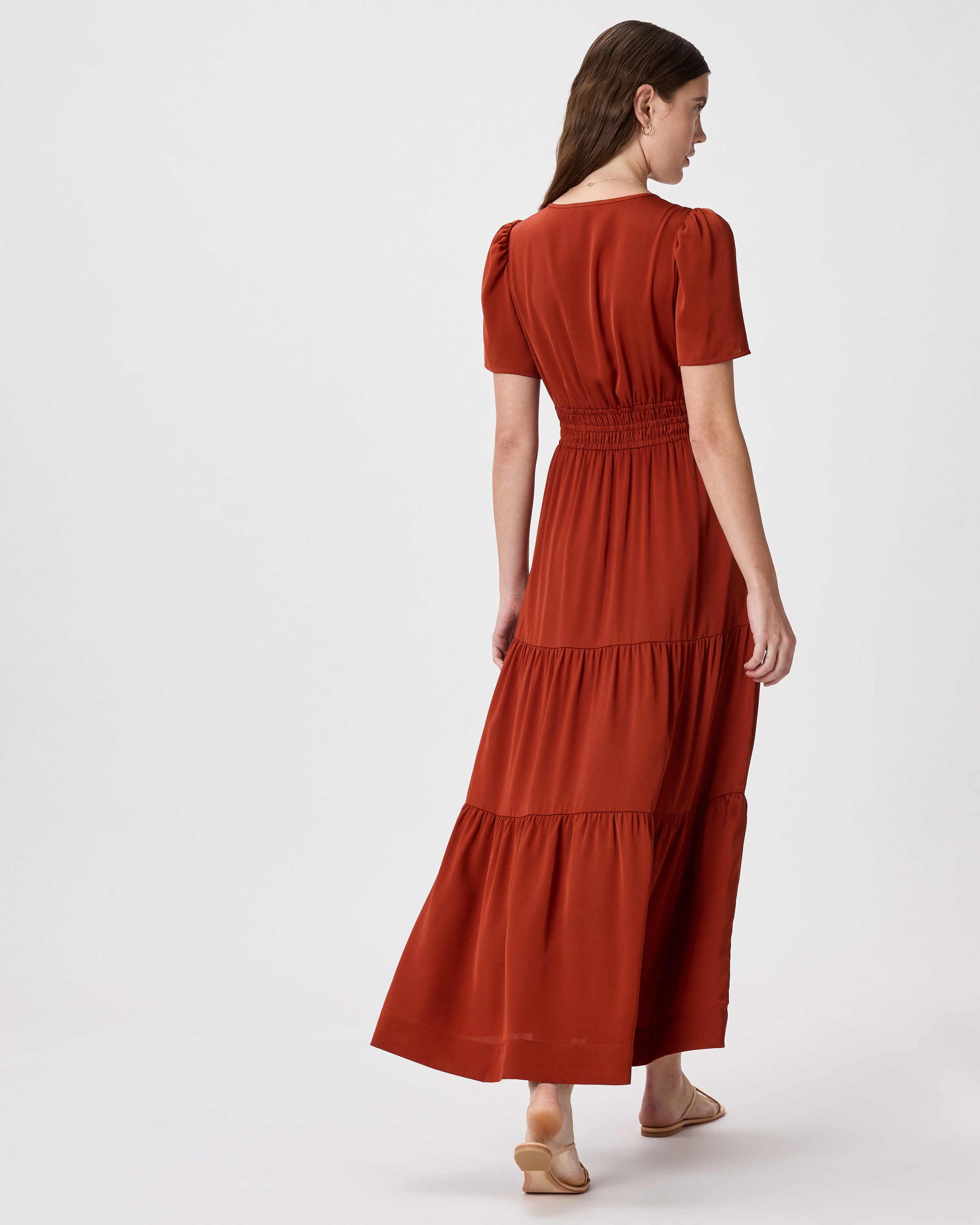 Women's Washable Stretch Silk Tiered Maxi Dress in Paprika Red, Size XL by Quince