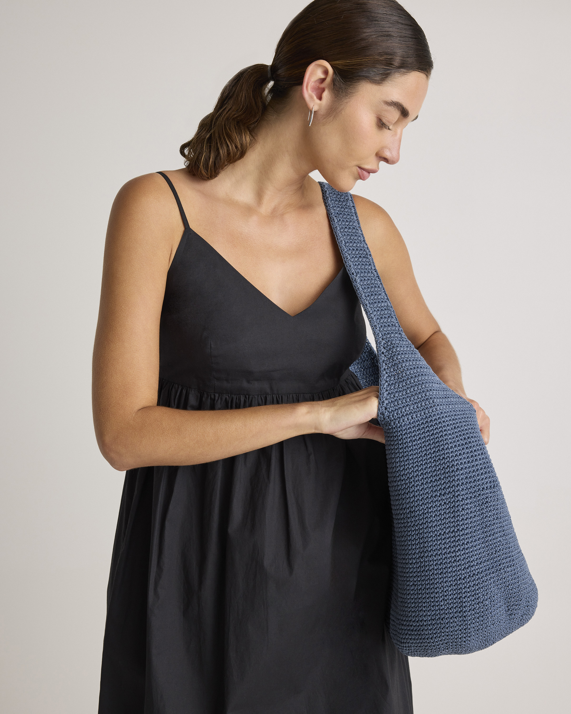 Hand Crochet Hobo Shoulder Bag in Denim Blue