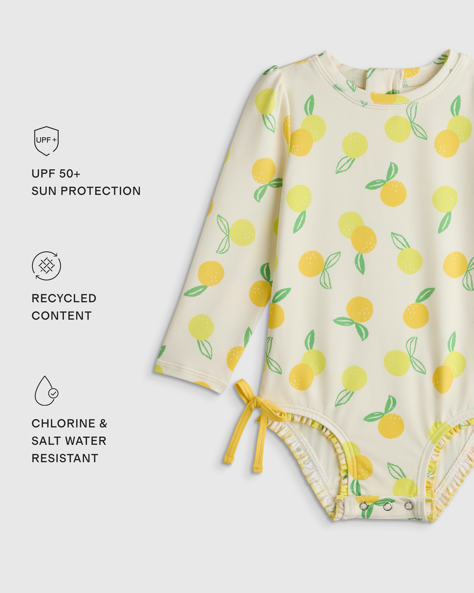 U--867 TODDLER Long Sleeve Tie One-Piece Swimsuit Lemonade 29366 EDITED