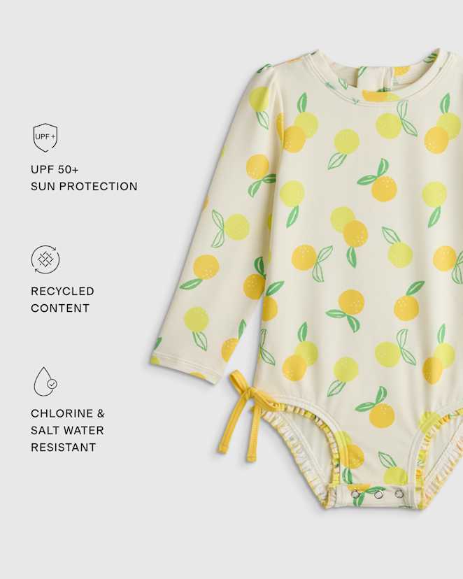 U--867 TODDLER Long Sleeve Tie One-Piece Swimsuit Lemonade 29366 EDITED