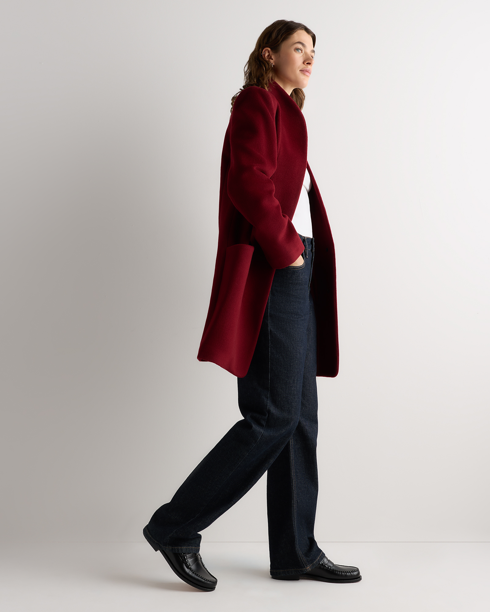 Wool Cashmere Cocoon Coat in Rouge Red