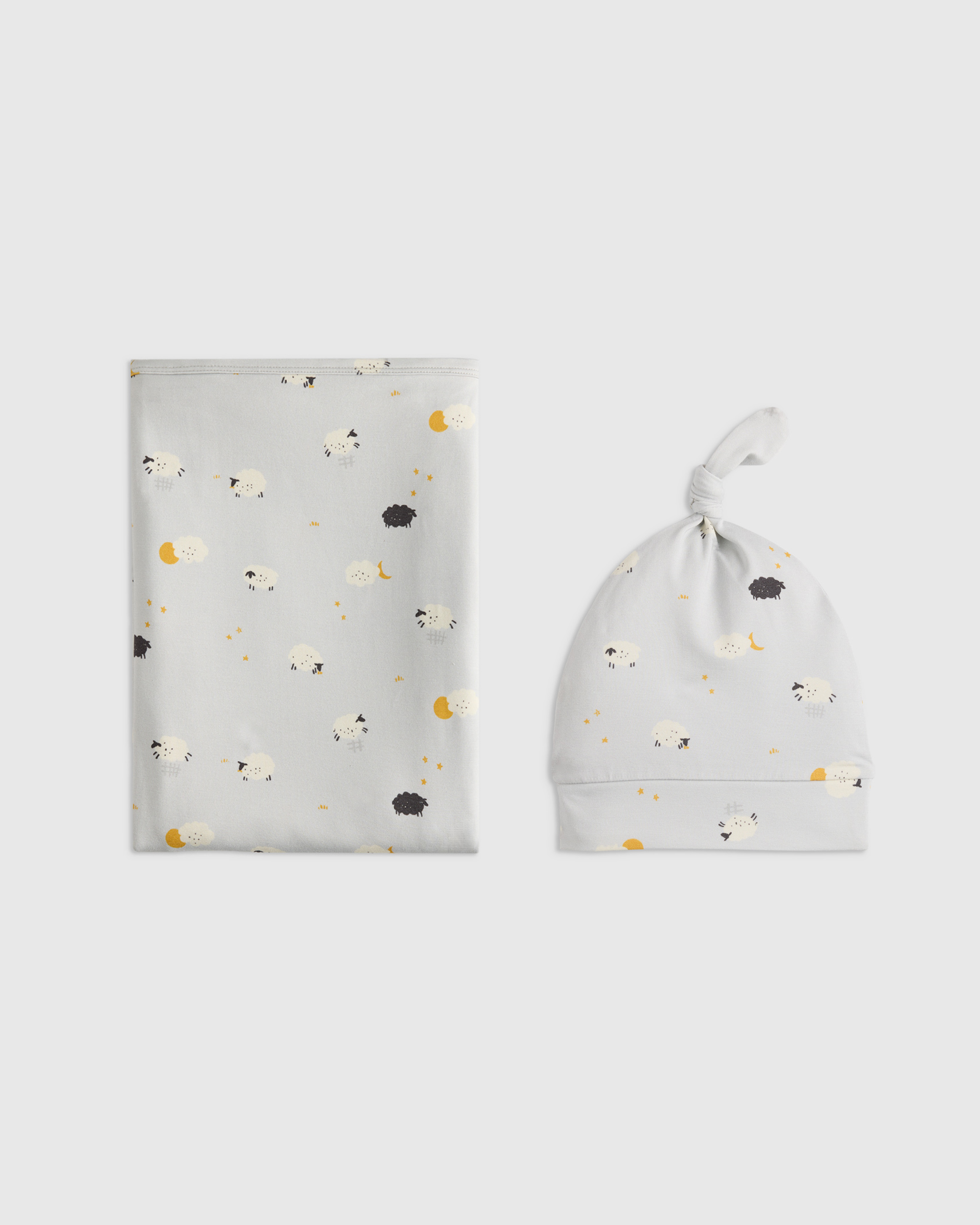 Little Sheep Bamboo Swaddle & Hat Layette Set