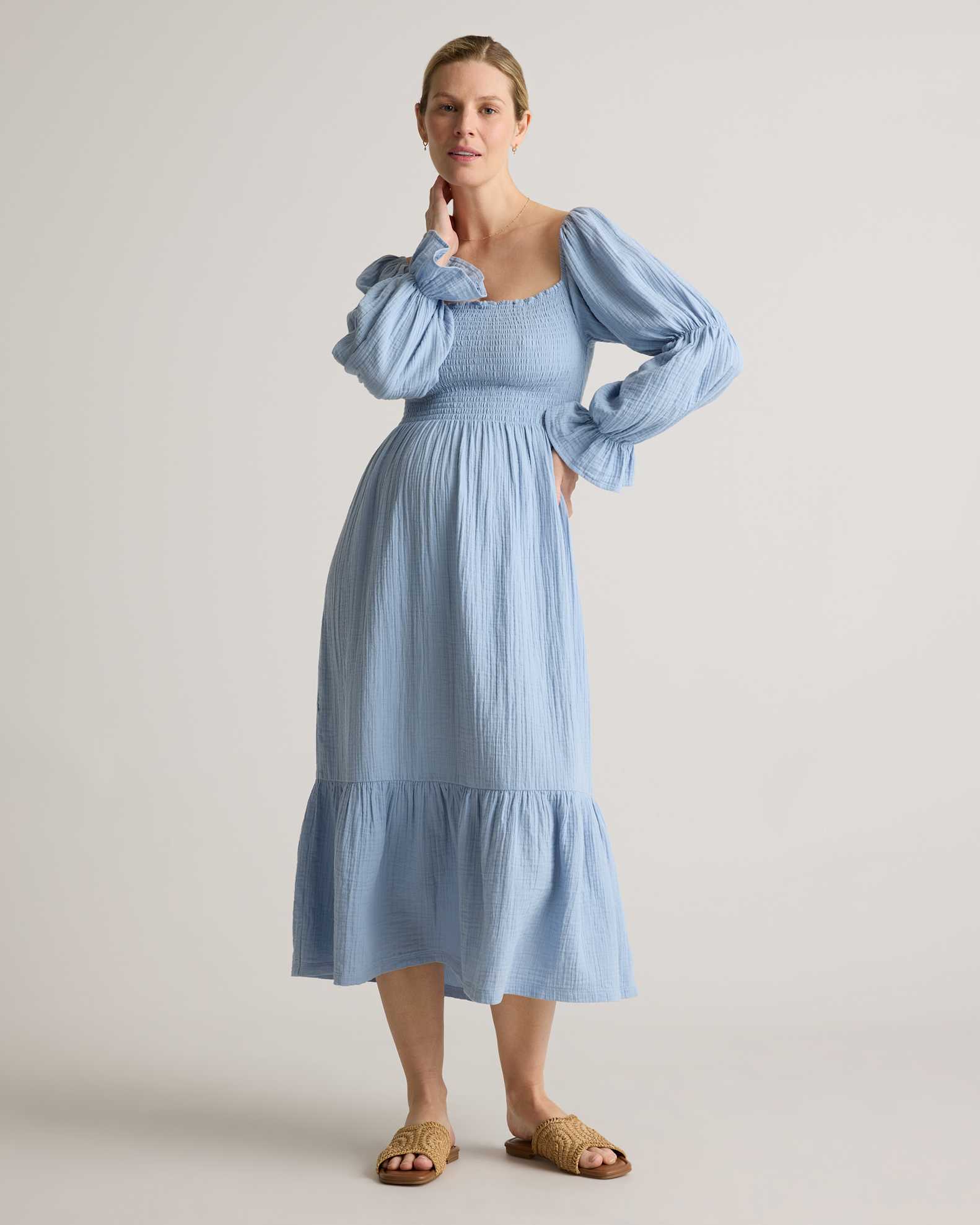 blue smocked maternity dress Light Blue Smocked Ruffle Maternity Dress Medium