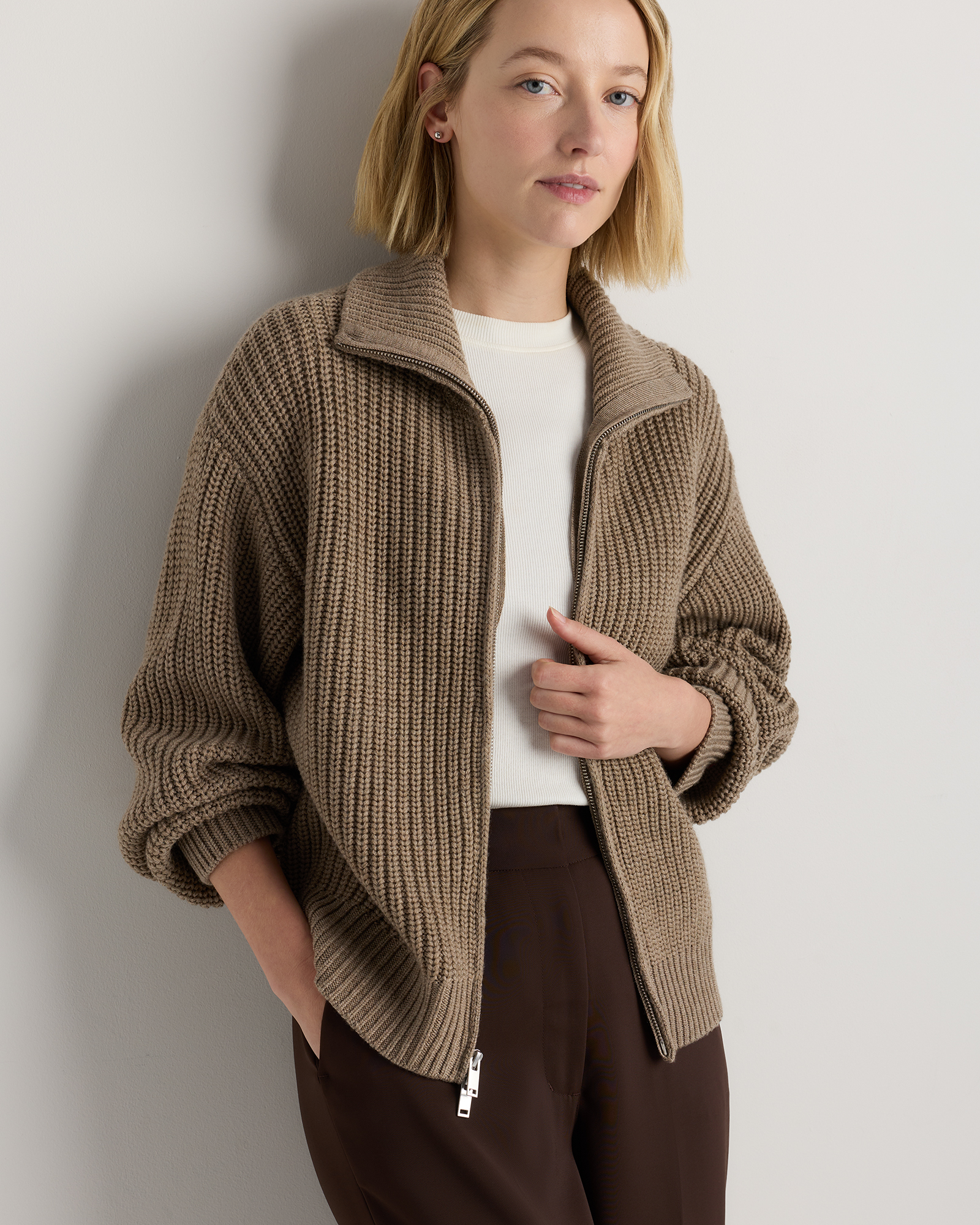 Malted Toffee Australian Merino Wool Full Zip Sweater