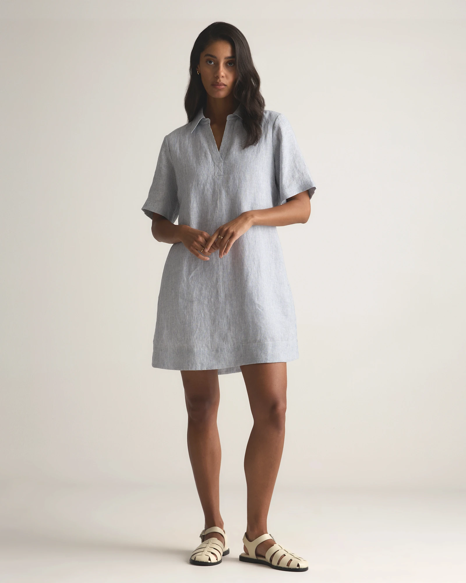 100% European Linen Popover Mini Dress