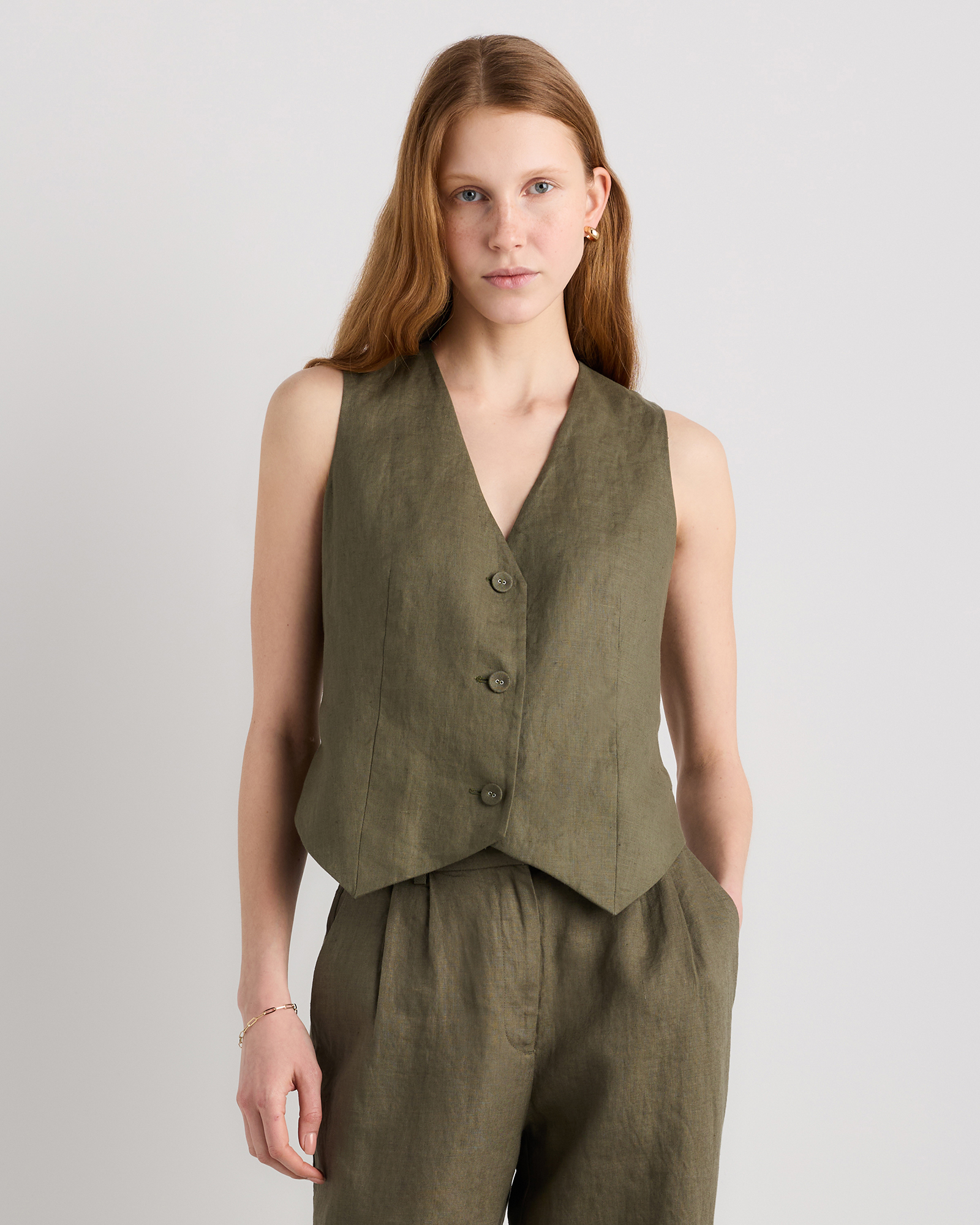 Bayberry Olive 100% European Linen Vest