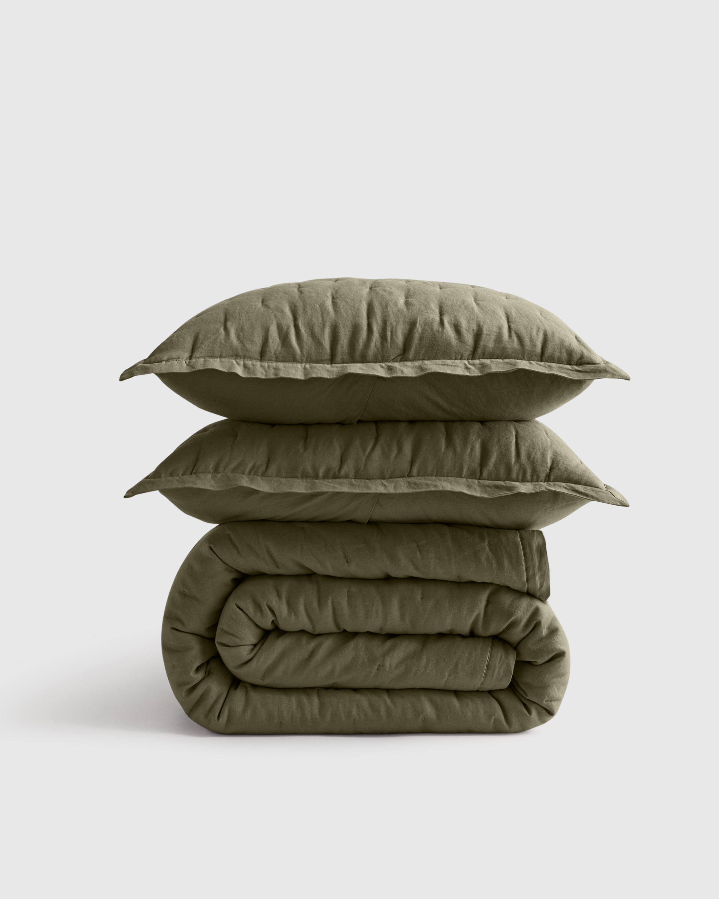 Dusty Olive European Linen Dream Quilt Set