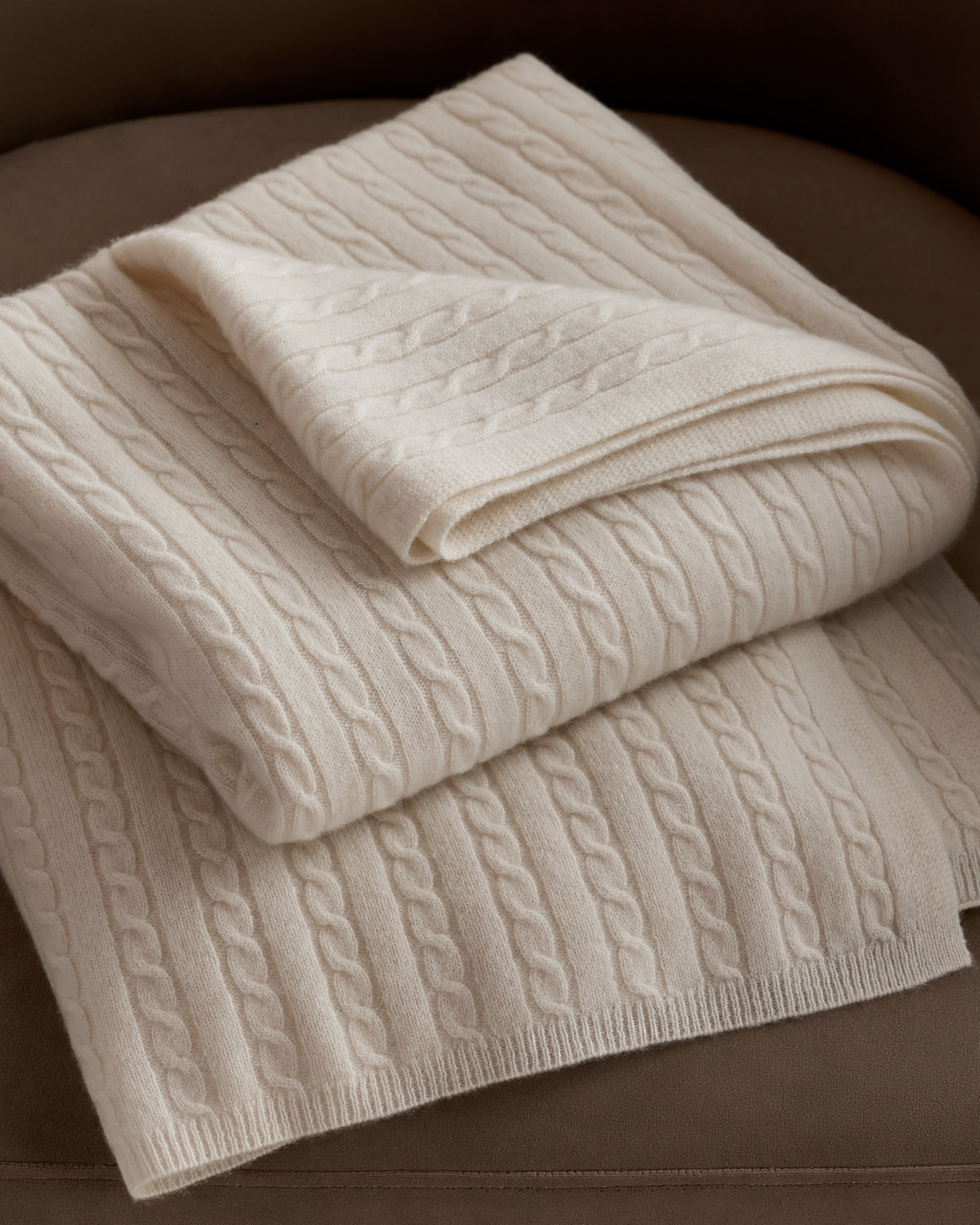 Cable Knit Cashmere Throw - Ivory