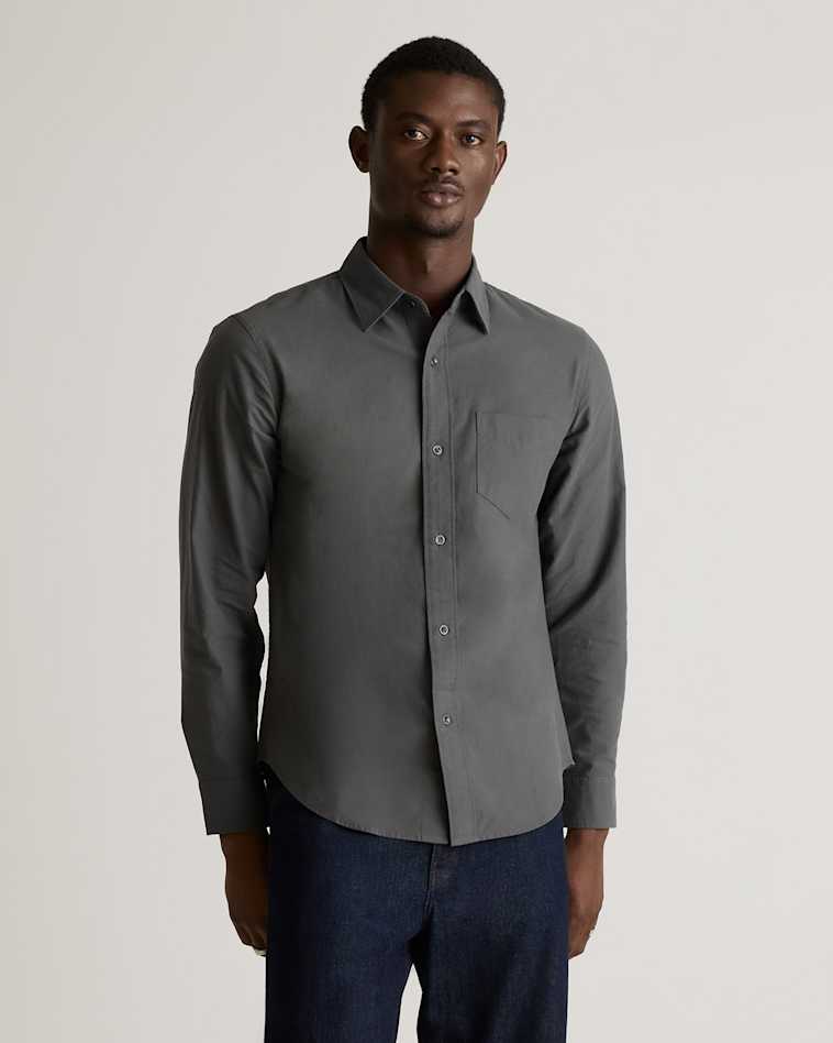 Men's Supima Cotton Herringbone Dress Shirt in Grey, Size Small by Quince Men's Supima Cotton Herringbone Dress Shirt in Grey, Size Small by Quince