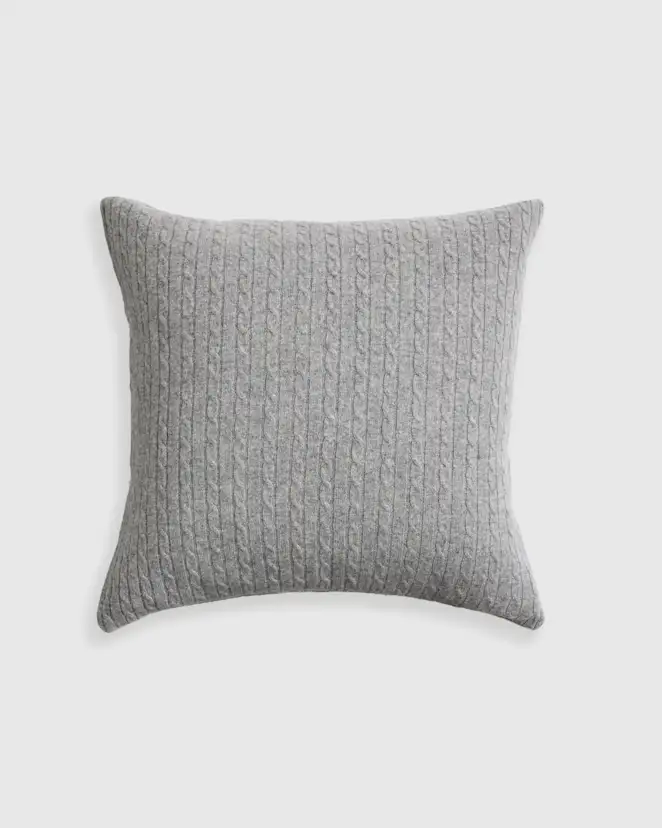 Heather Grey Cable Knit Cashmere Pillow Cover