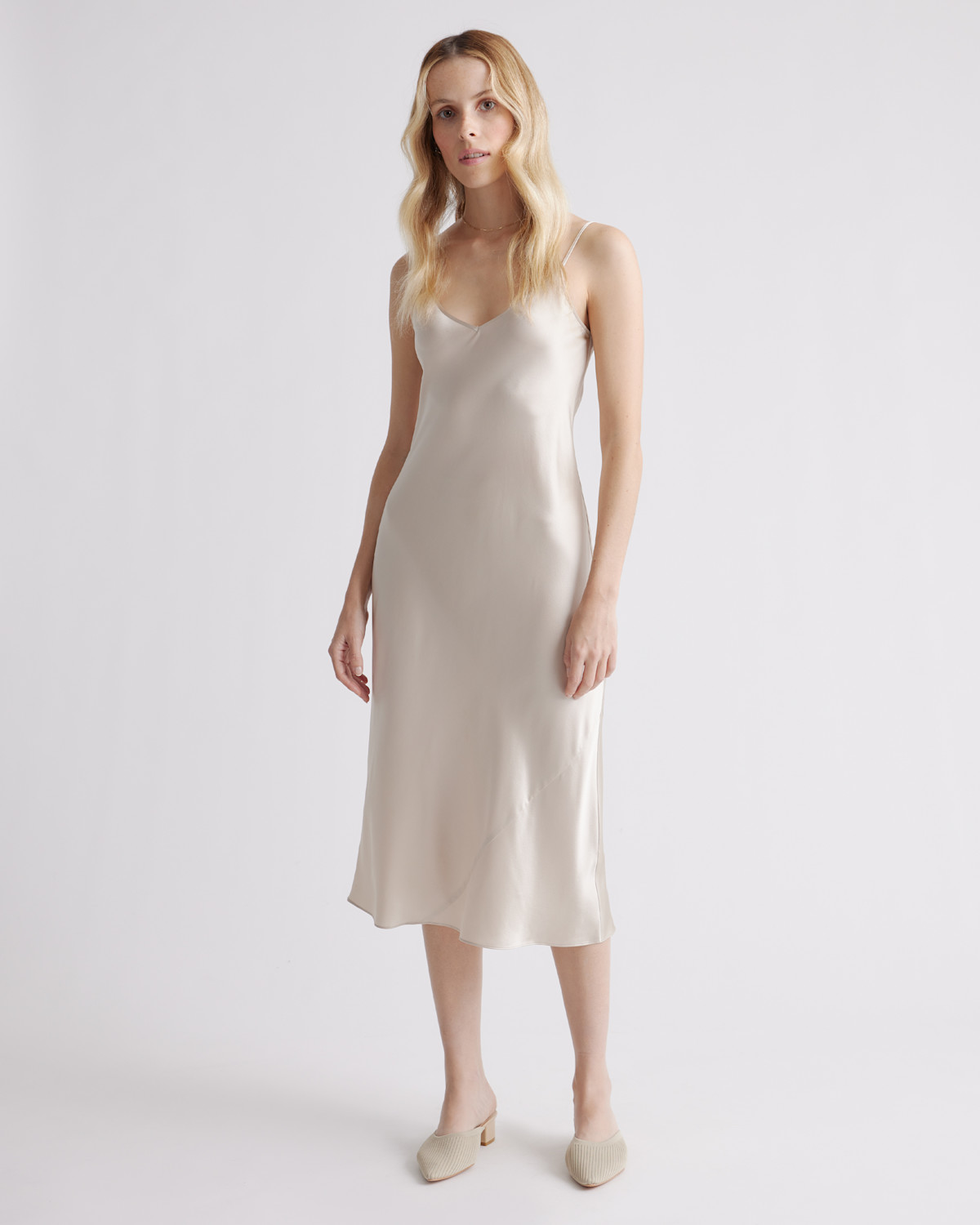 100% Washable Silk Slip Dress in Champagne