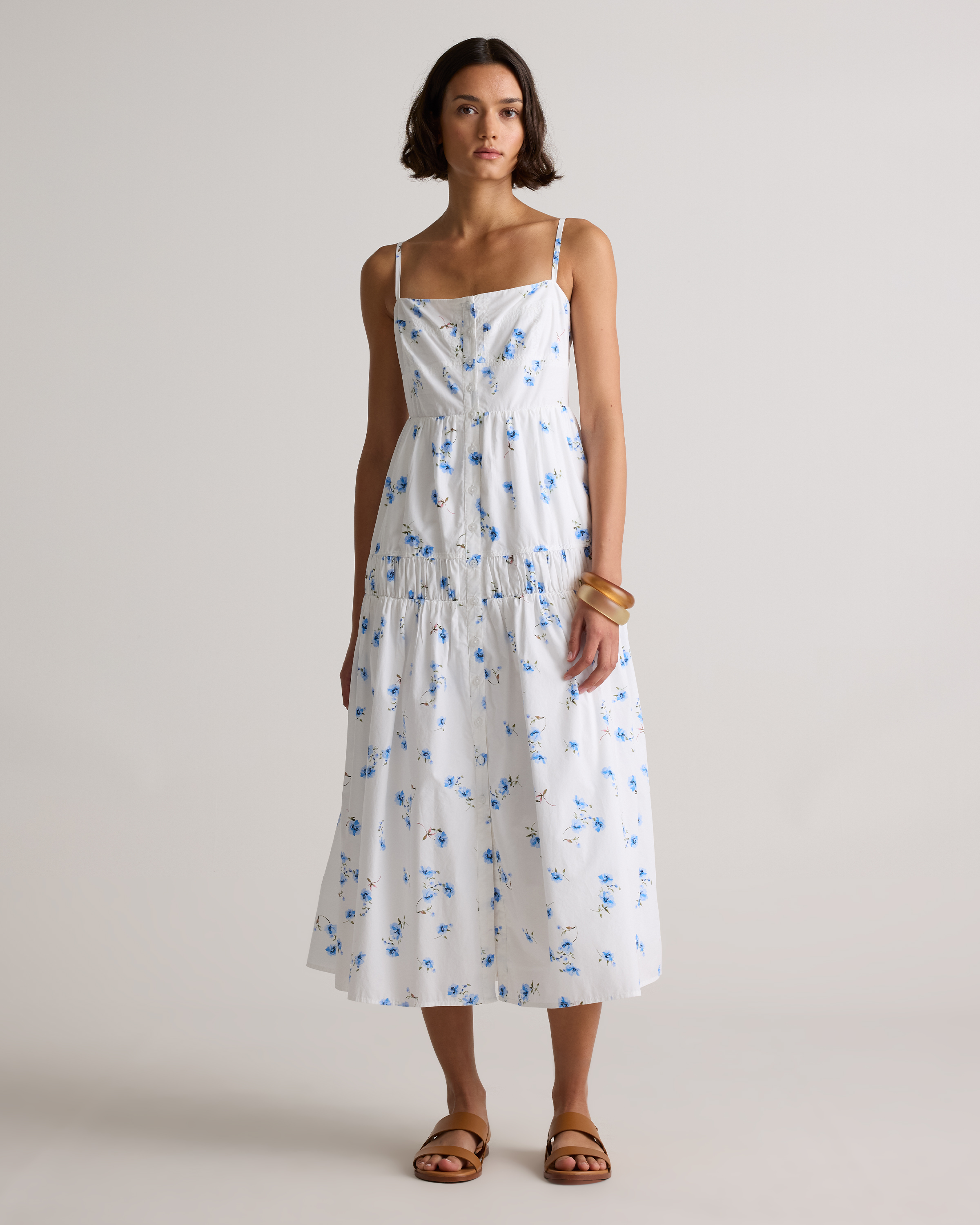 Romantic Stems 100% Organic Cotton Poplin Spaghetti Strap Maxi Dress