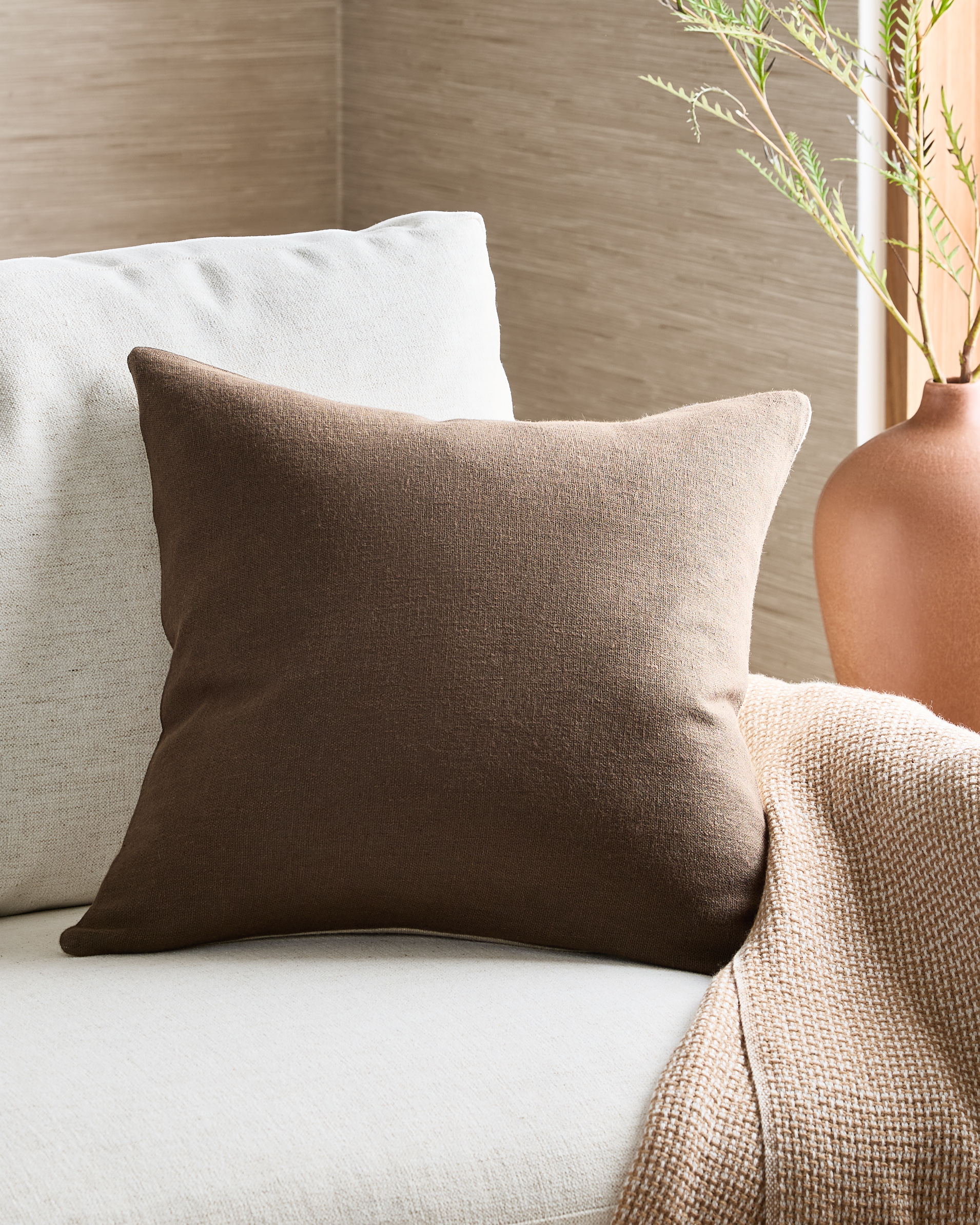 Brown/Natural Reversible Linen Bamboo Pillow Cover