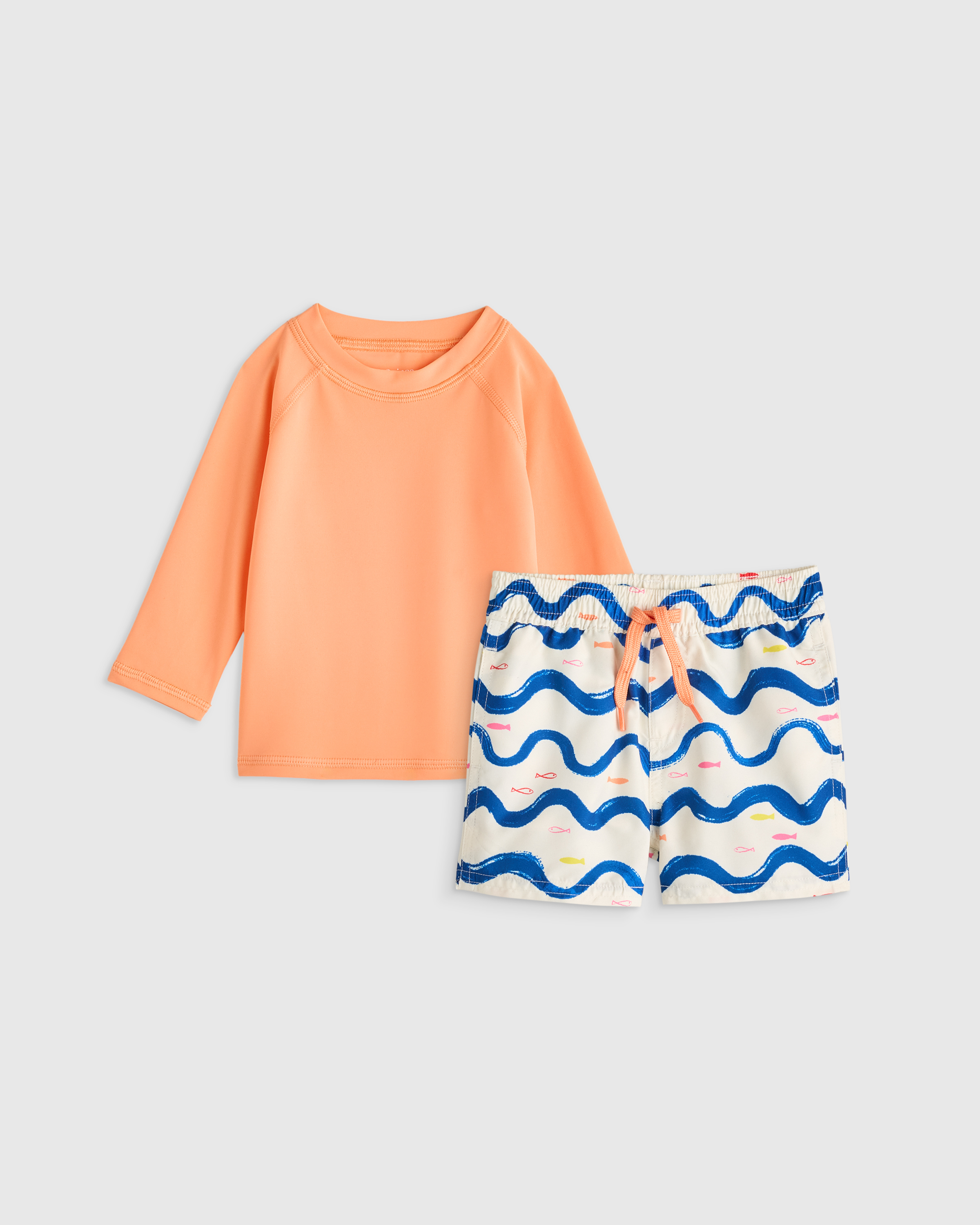 Wavy Fish Swim Trunk and Rash Guard Set
