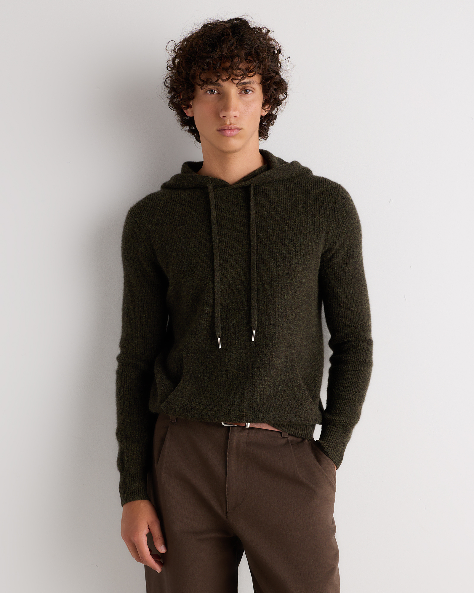 Olive Twist 100% Mongolian Cashmere Waffle Hoodie