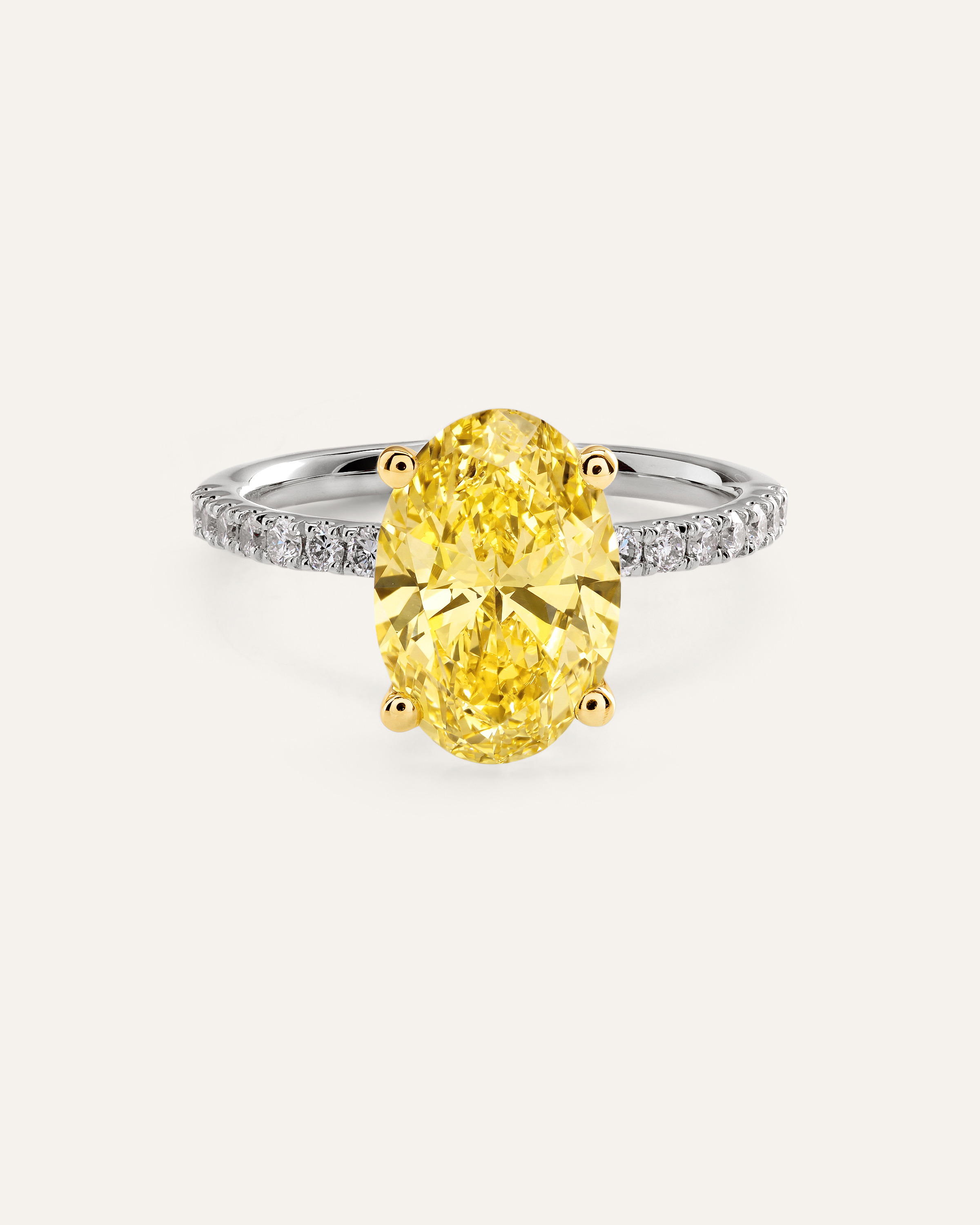 White Gold 14K Gold Yellow Lab Grown Diamond Oval Pave Engagement Ring - 3ct