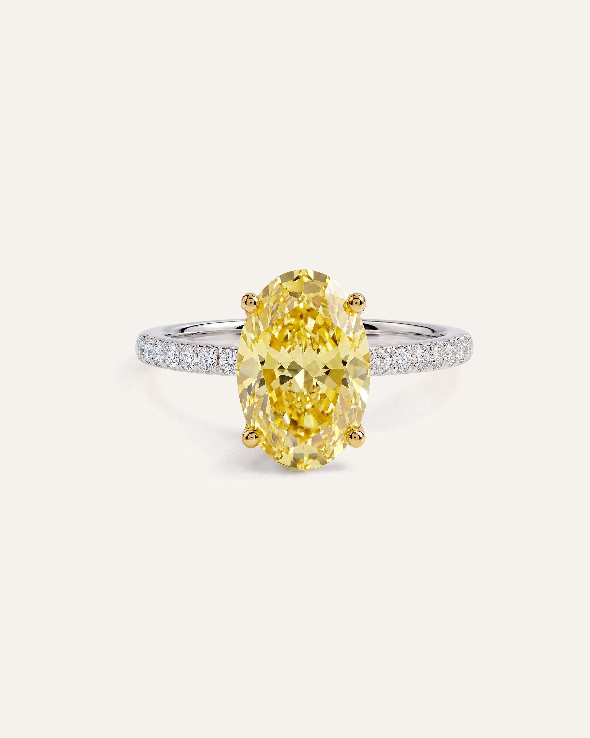 White Gold 14K Gold Yellow Lab Grown Diamond Oval Pave Engagement Ring - 3ct