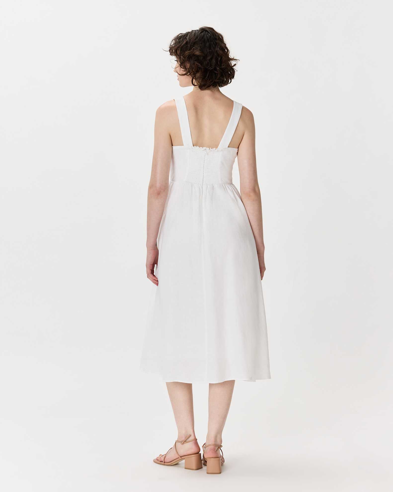 100% European Linen Fit & Flare Midi Dress in White 100% European Linen Fit & Flare Midi Dress in White
