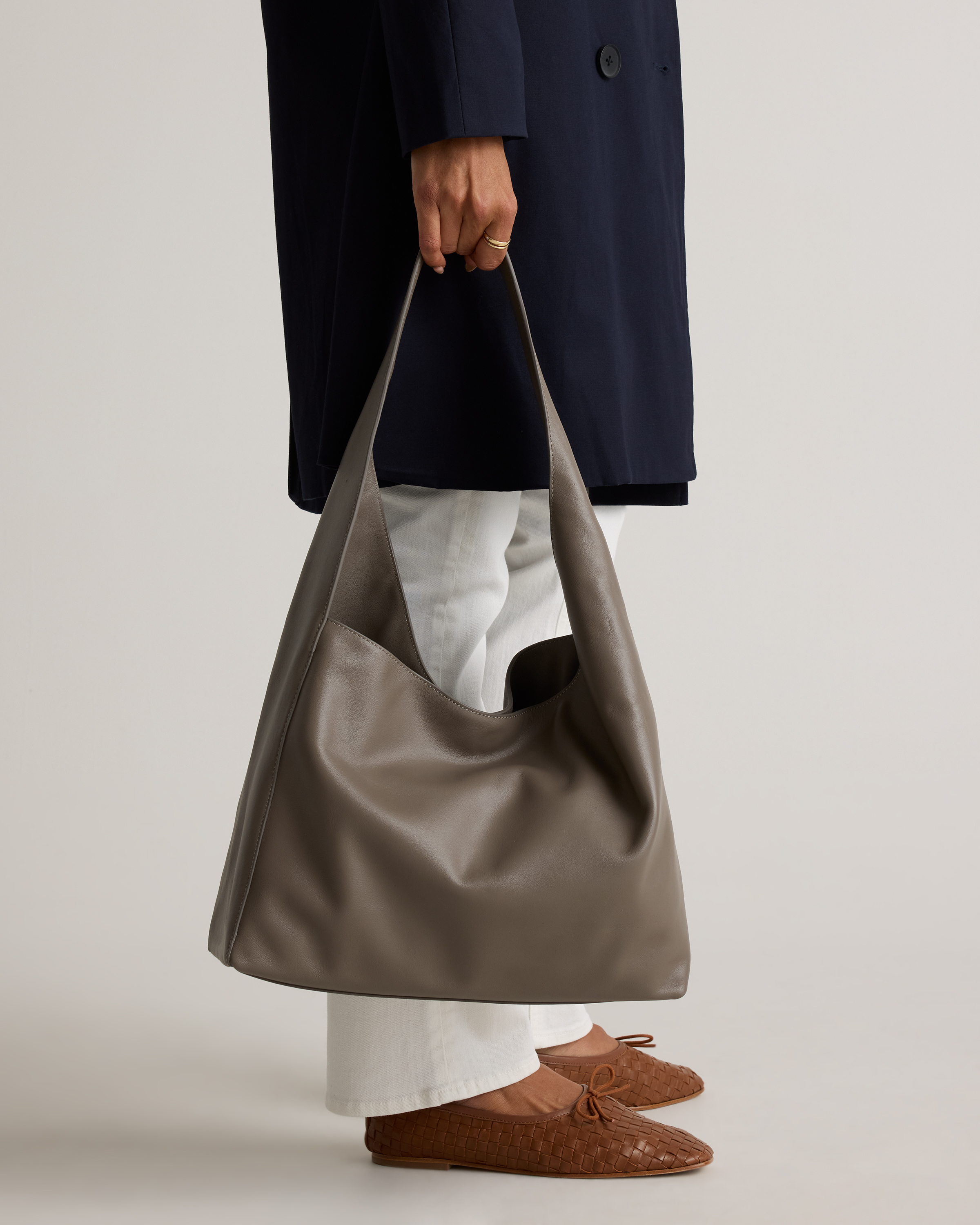 Italian Leather Slouchy Shoulder Bag in Mink