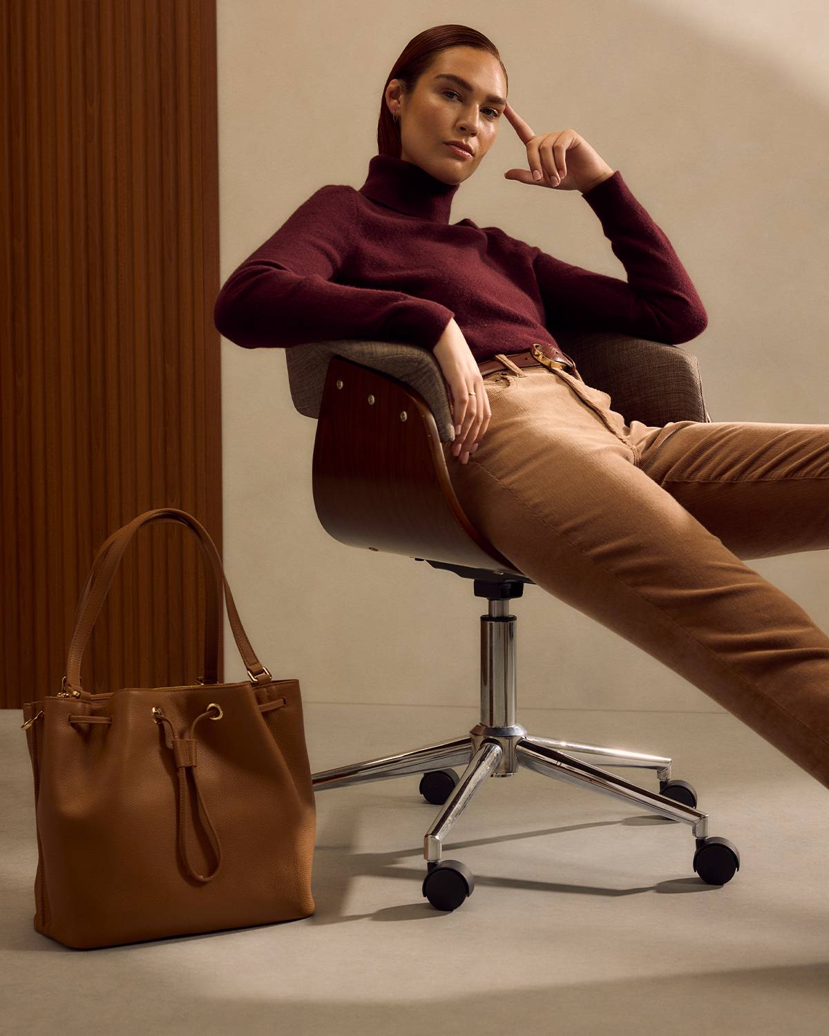 Italian Leather Triple Compartment Bucket Bag