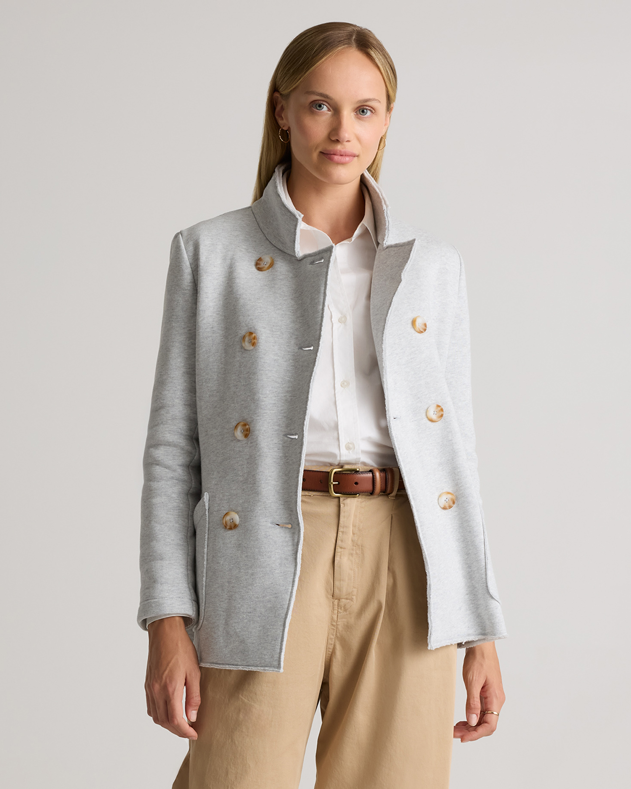 Pale Grey 100% Organic Cotton French Terry Fleece Peacoat