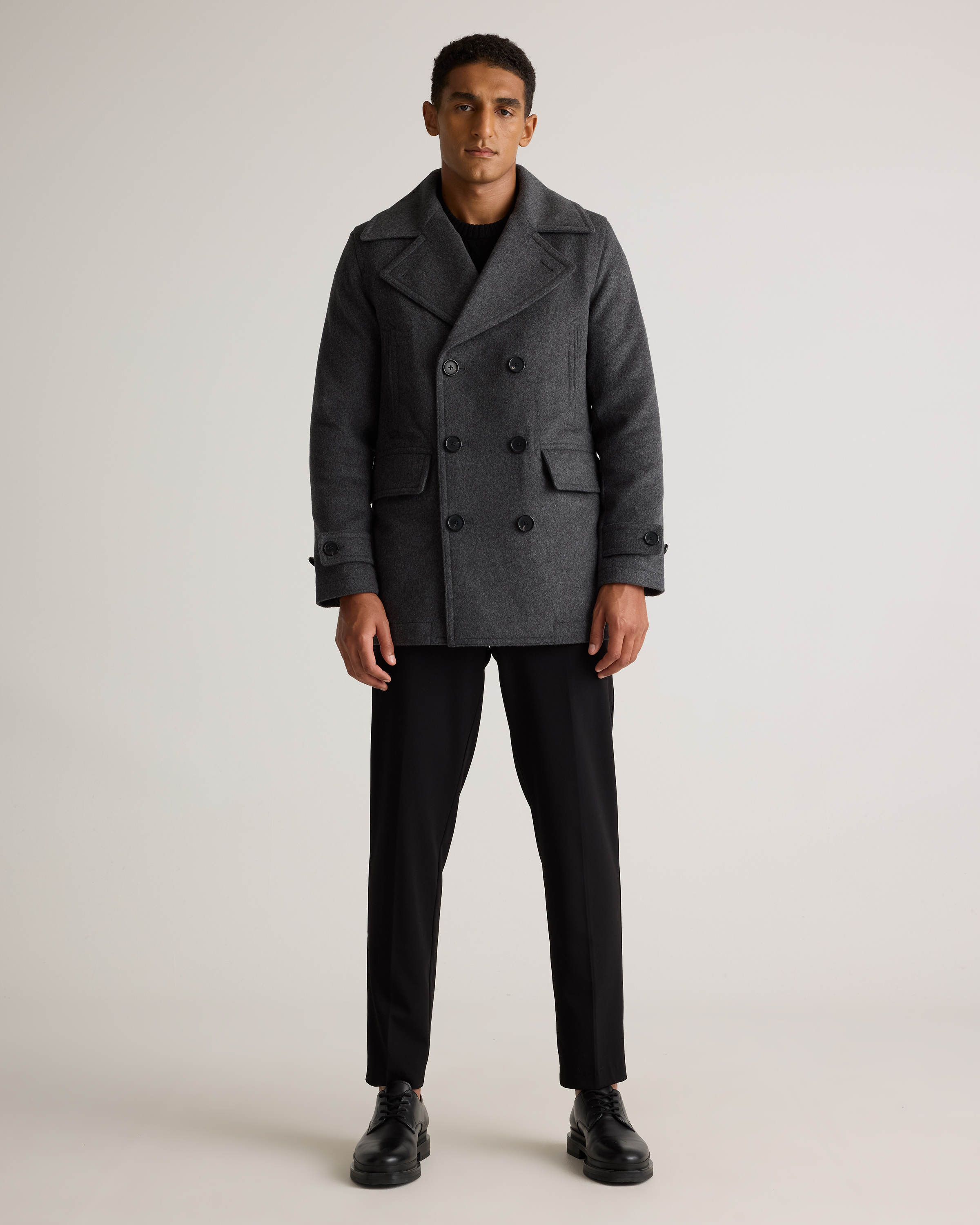 Italian Wool Peacoat in Heather Charcoal