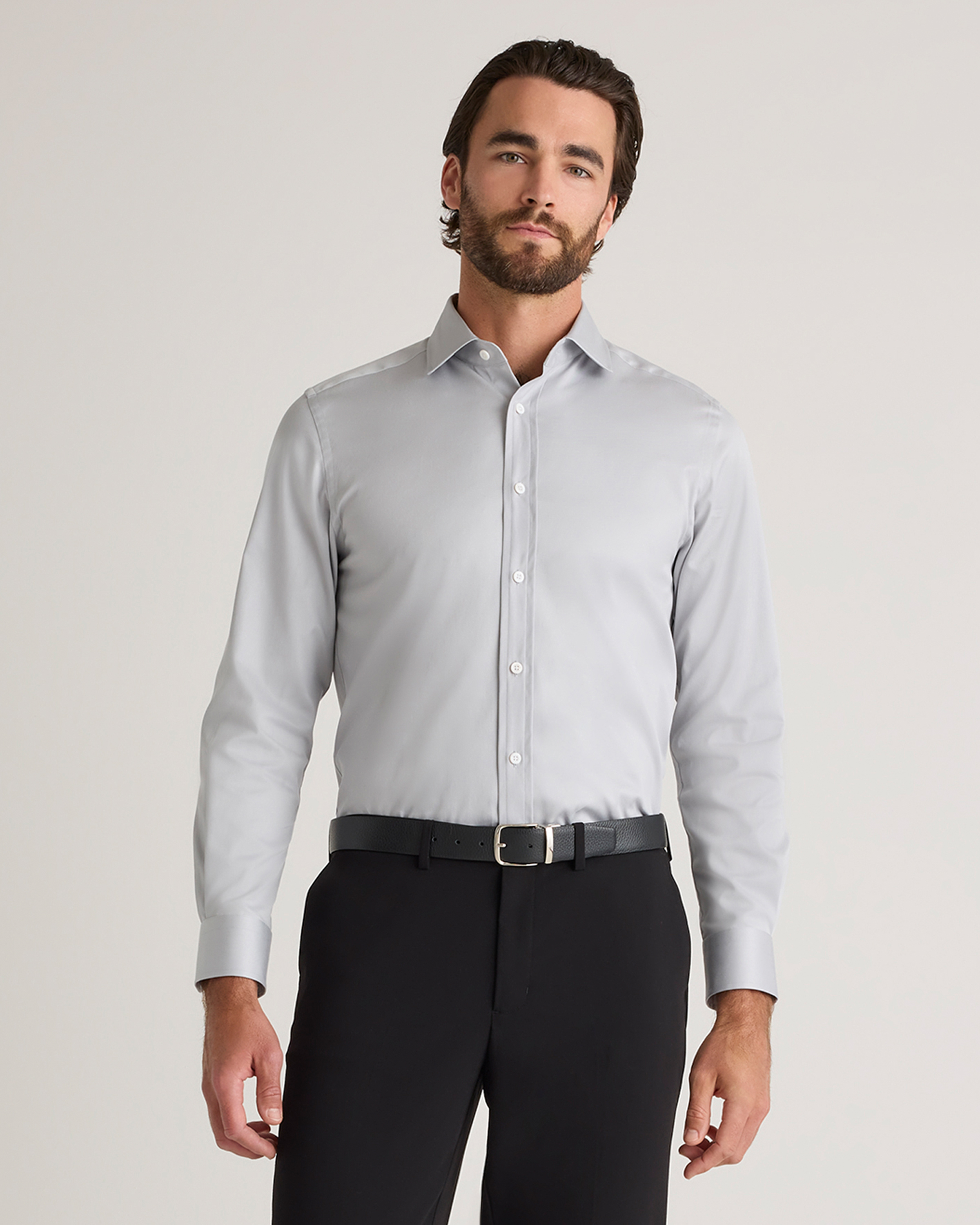Light Grey Organic Cotton Stretch Twill Dress Shirt