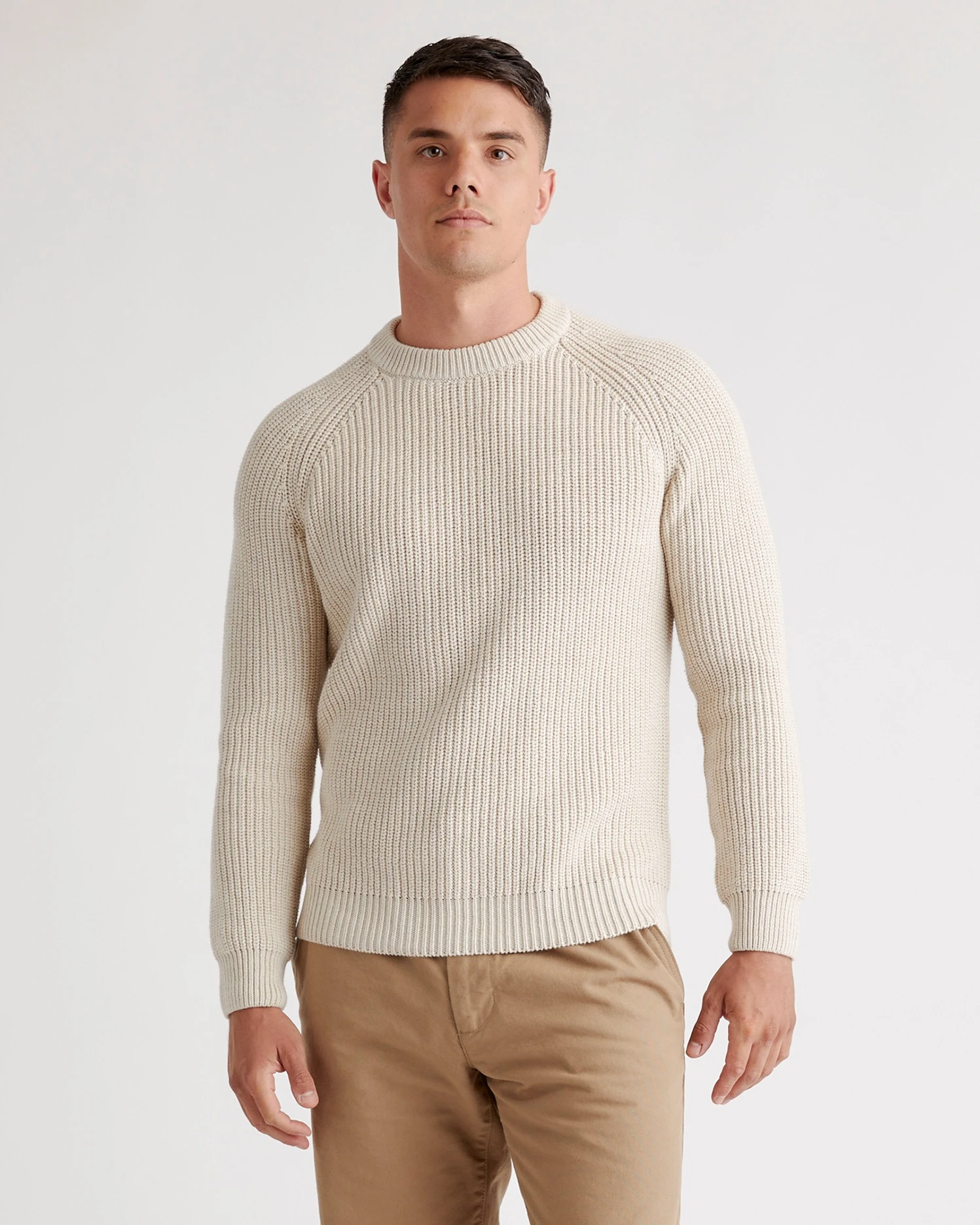 Men's 100% Organic Cotton Fisherman Crew Sweater in Speckled Beige