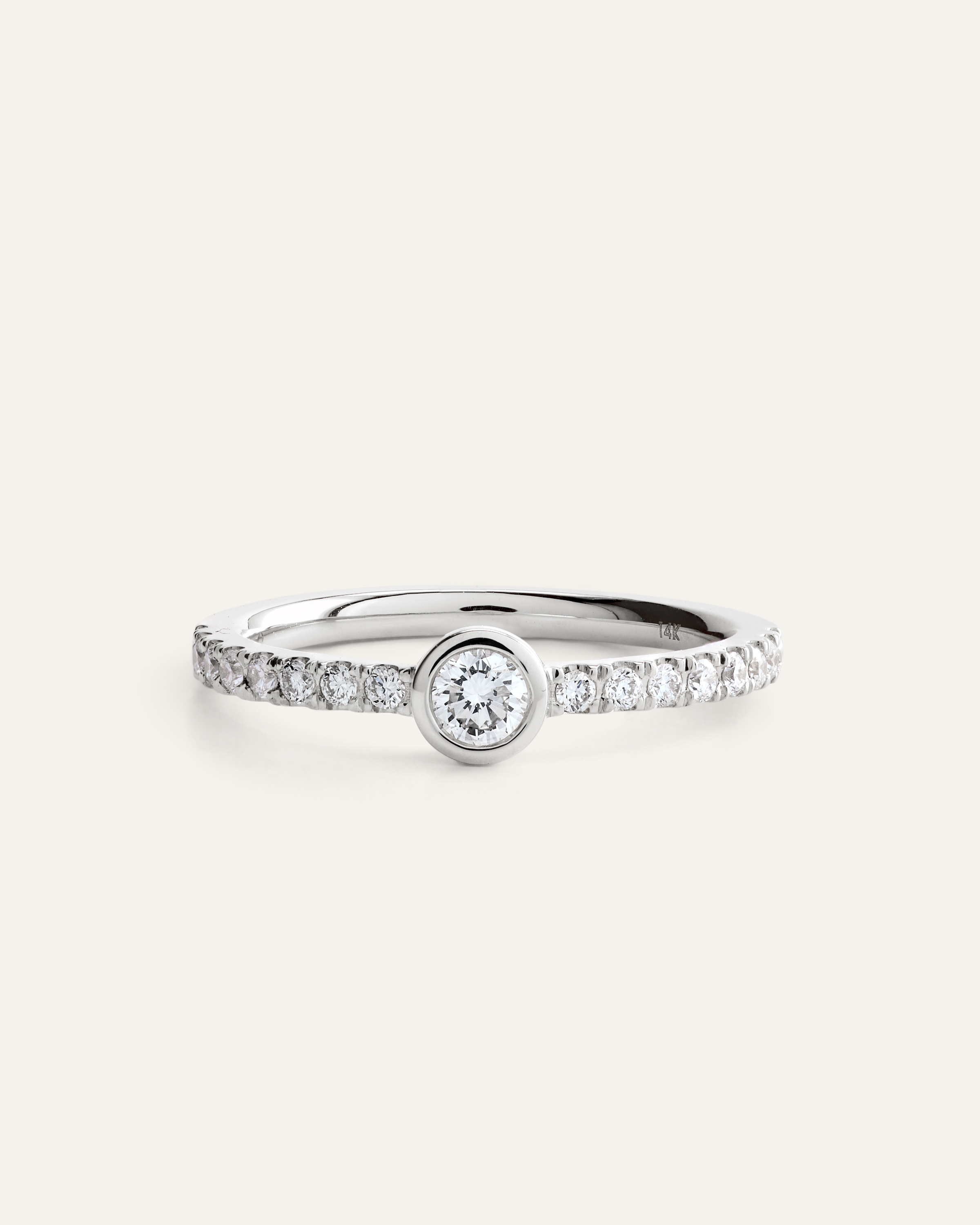 White Gold 14K Gold Lab Grown Diamond Round Bezel Pave Ring