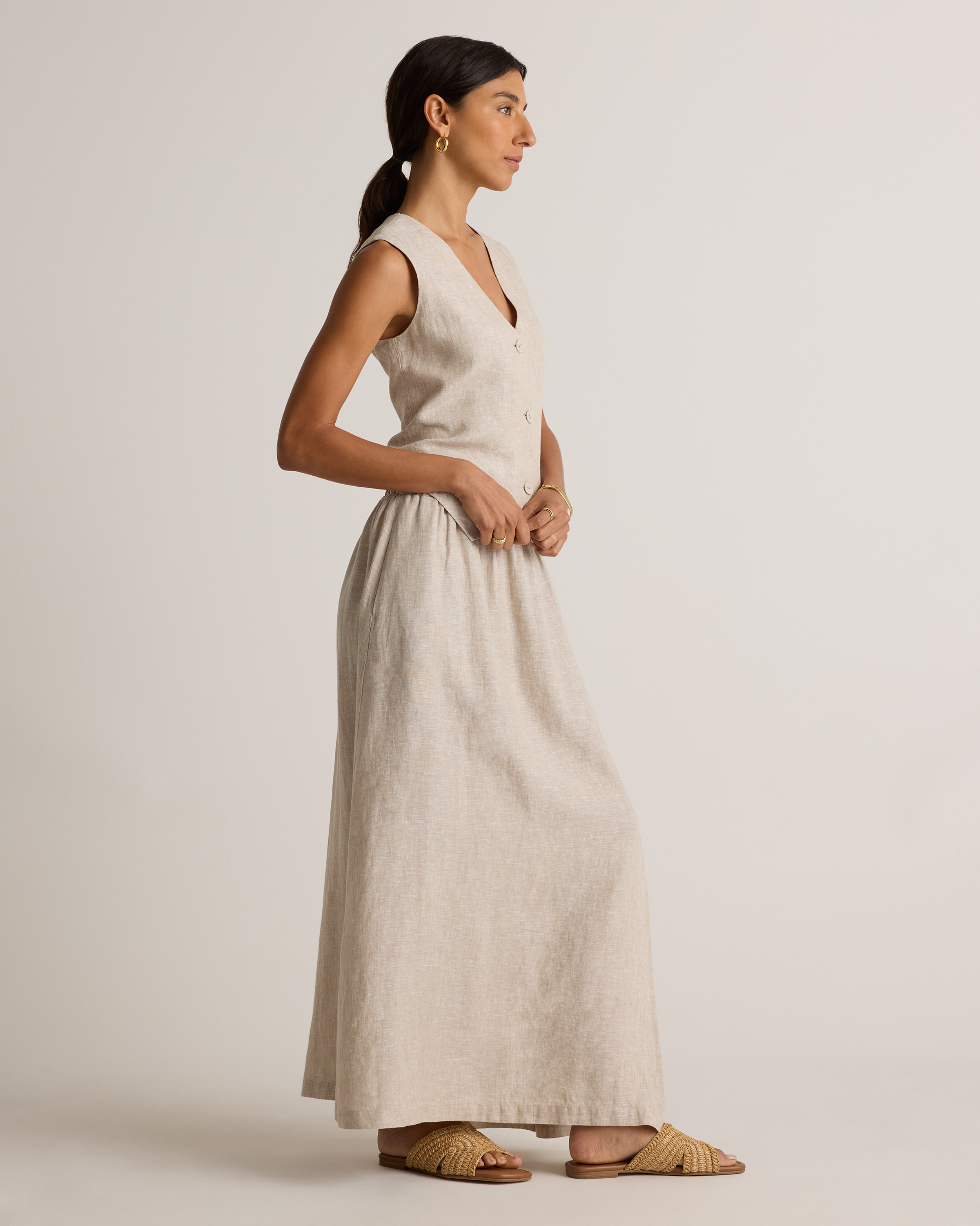 100% European Linen Maxi Skirt in Flax