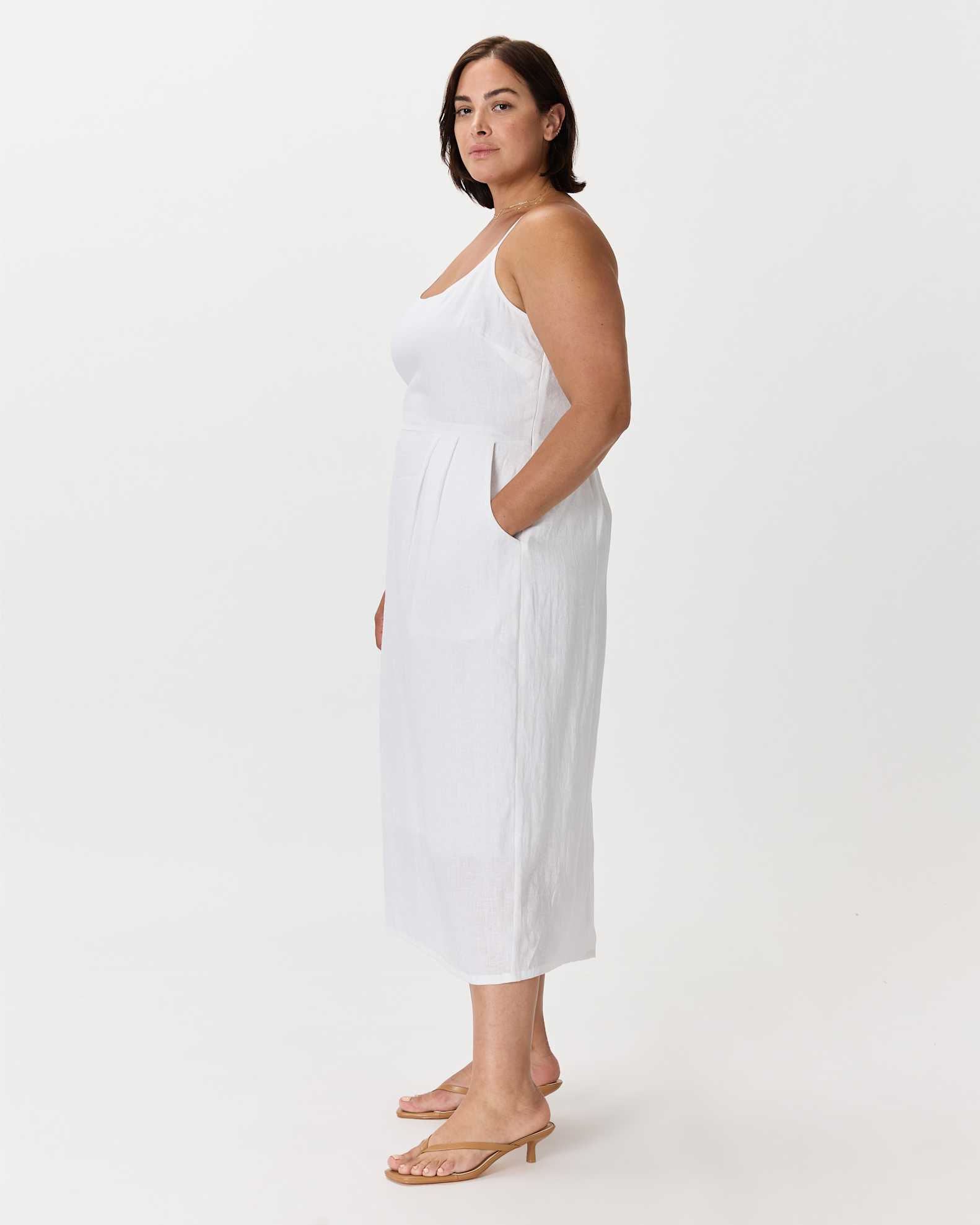 Women's 100% European Linen Scoop Neck Midi Dress in White, Size 3X by Quince Women's 100% European Linen Scoop Neck Midi Dress in White, Size 3X by Quince