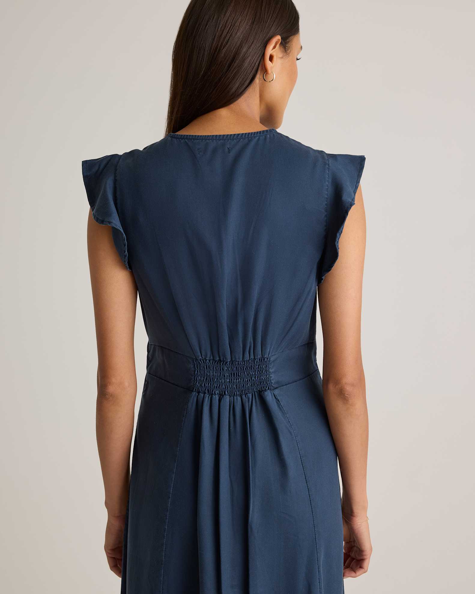 Quince Women's Vintage Wash Tencel Midi Dress, Button Front, A-Line, Eco-Friendly, Midnight Blue, Size Medium Quince Women's Vintage Wash Tencel Midi Dress, Button Front, A-Line, Eco-Friendly, Midnight Blue, Size Medium