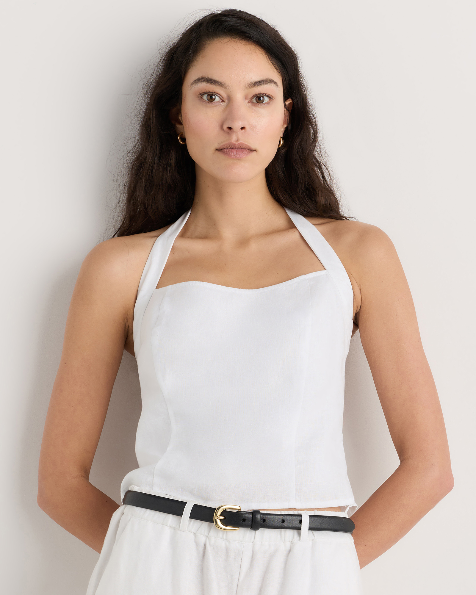 White 100% European Linen Halter Top