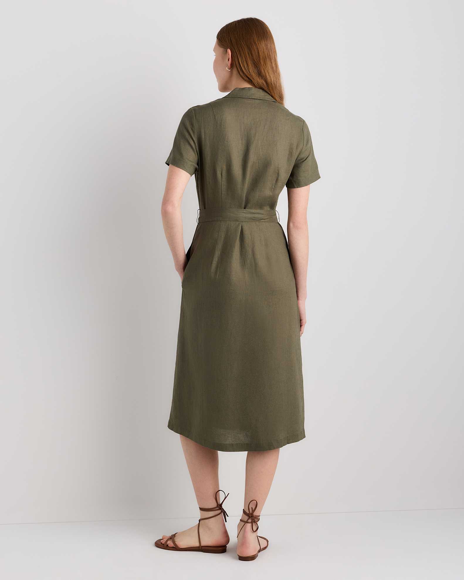 100% European Linen Button Front Dress in Bayberry Olive 100% European Linen Button Front Dress in Bayberry Olive