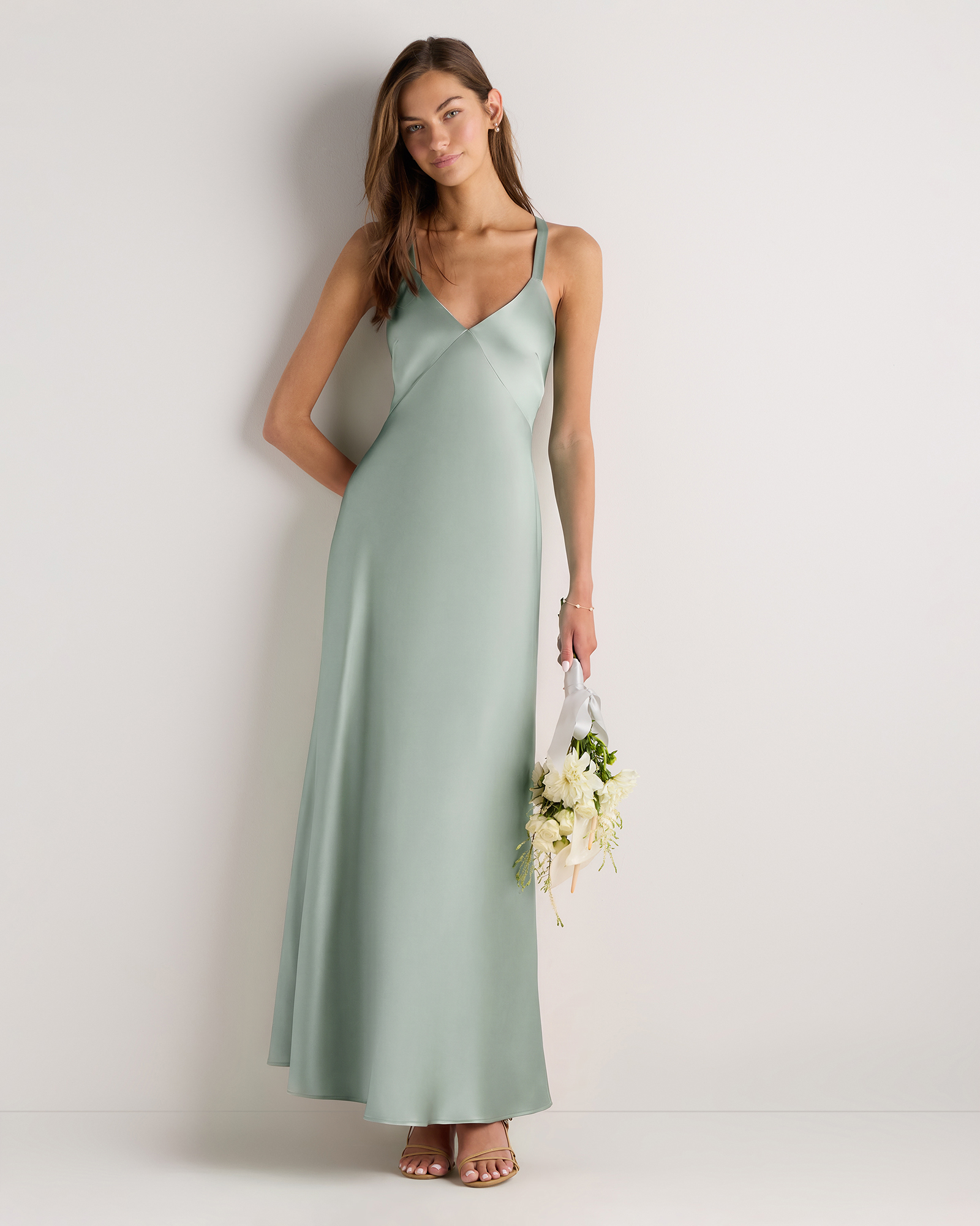Garden Sage Green Bianca Stretch Satin Dress