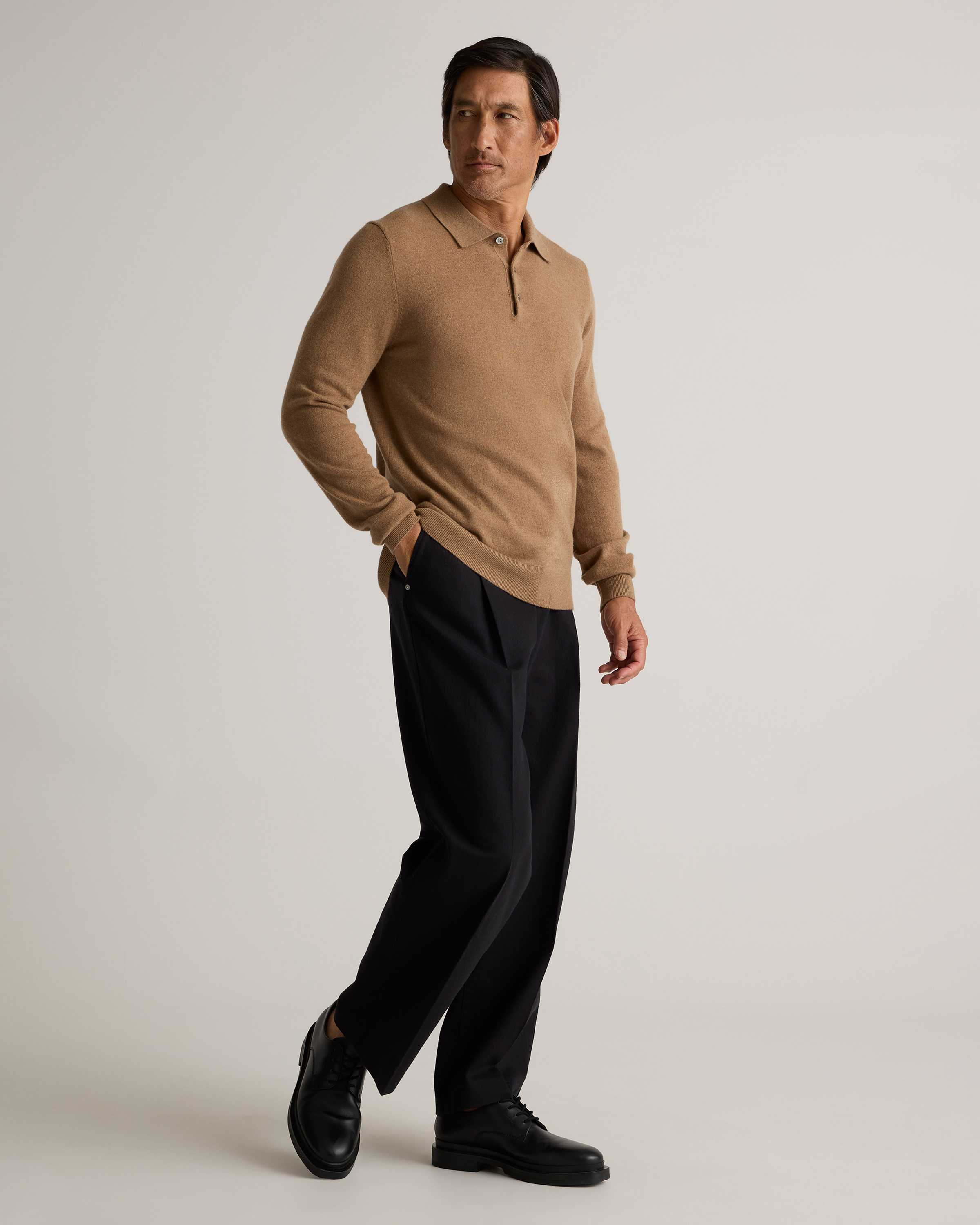 Mongolian Cashmere Polo Sweater in Teak