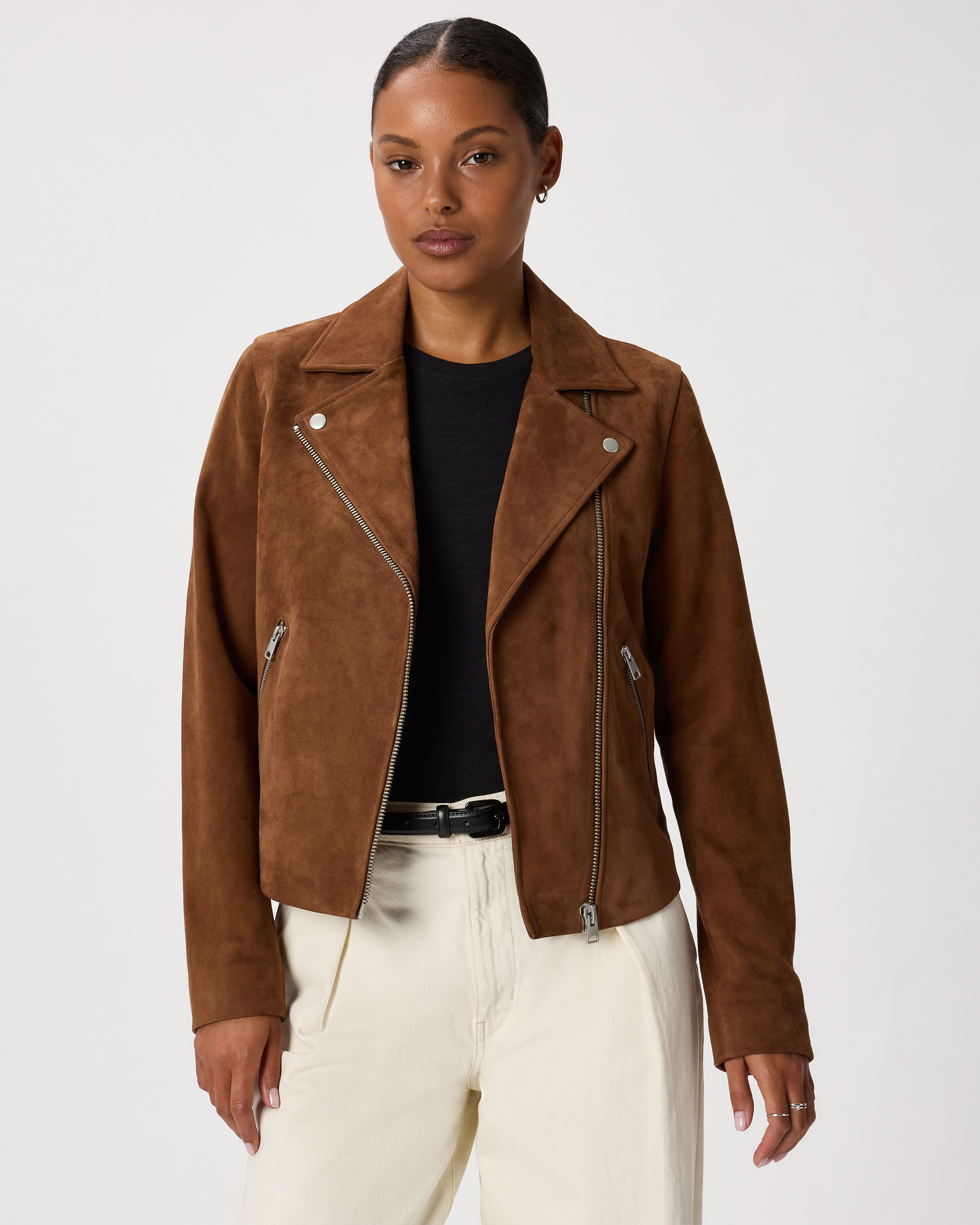 Dark Chestnut Brown Blouson motard à 100 % en suède