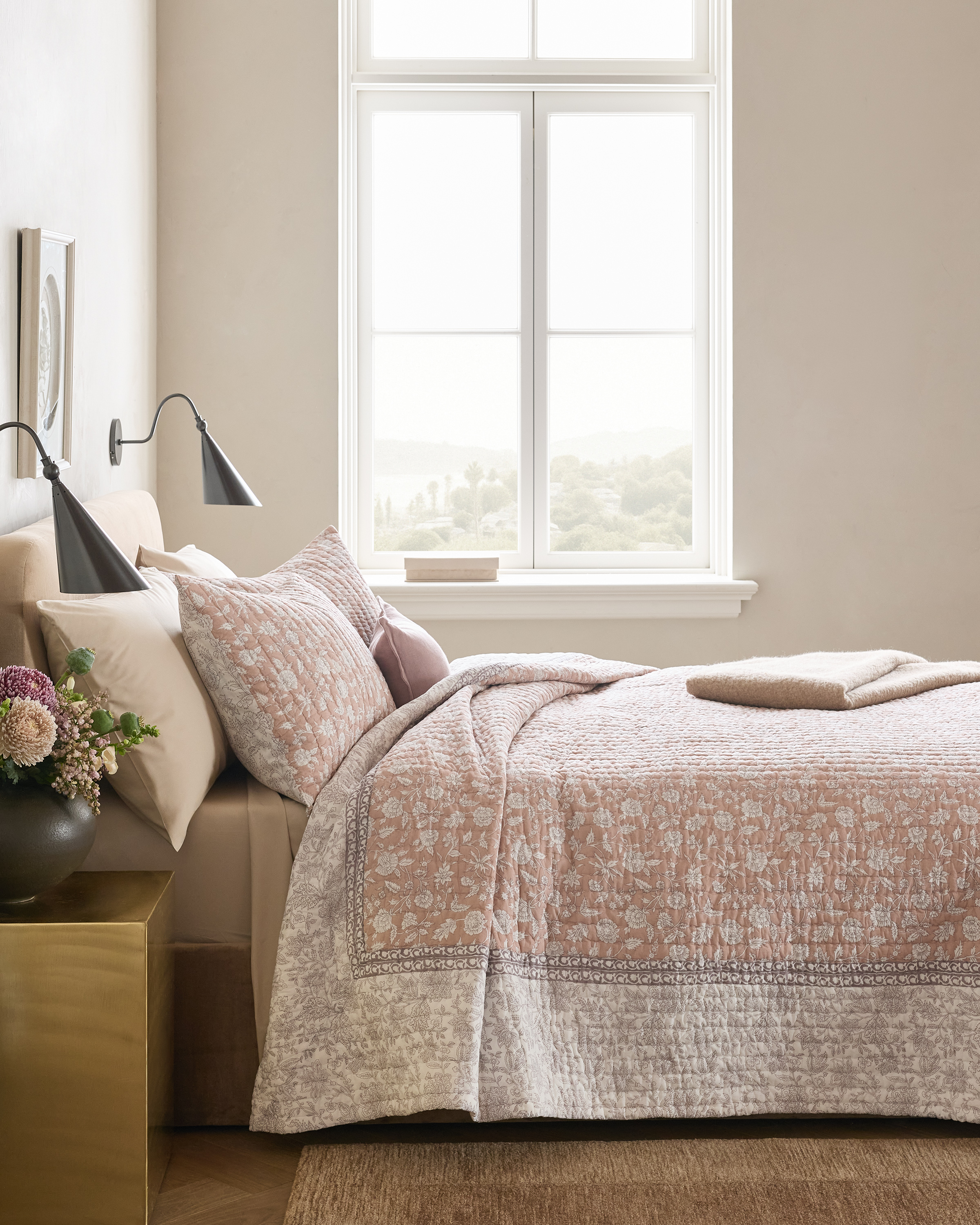 Rose Organic Cotton Block Print Quilt