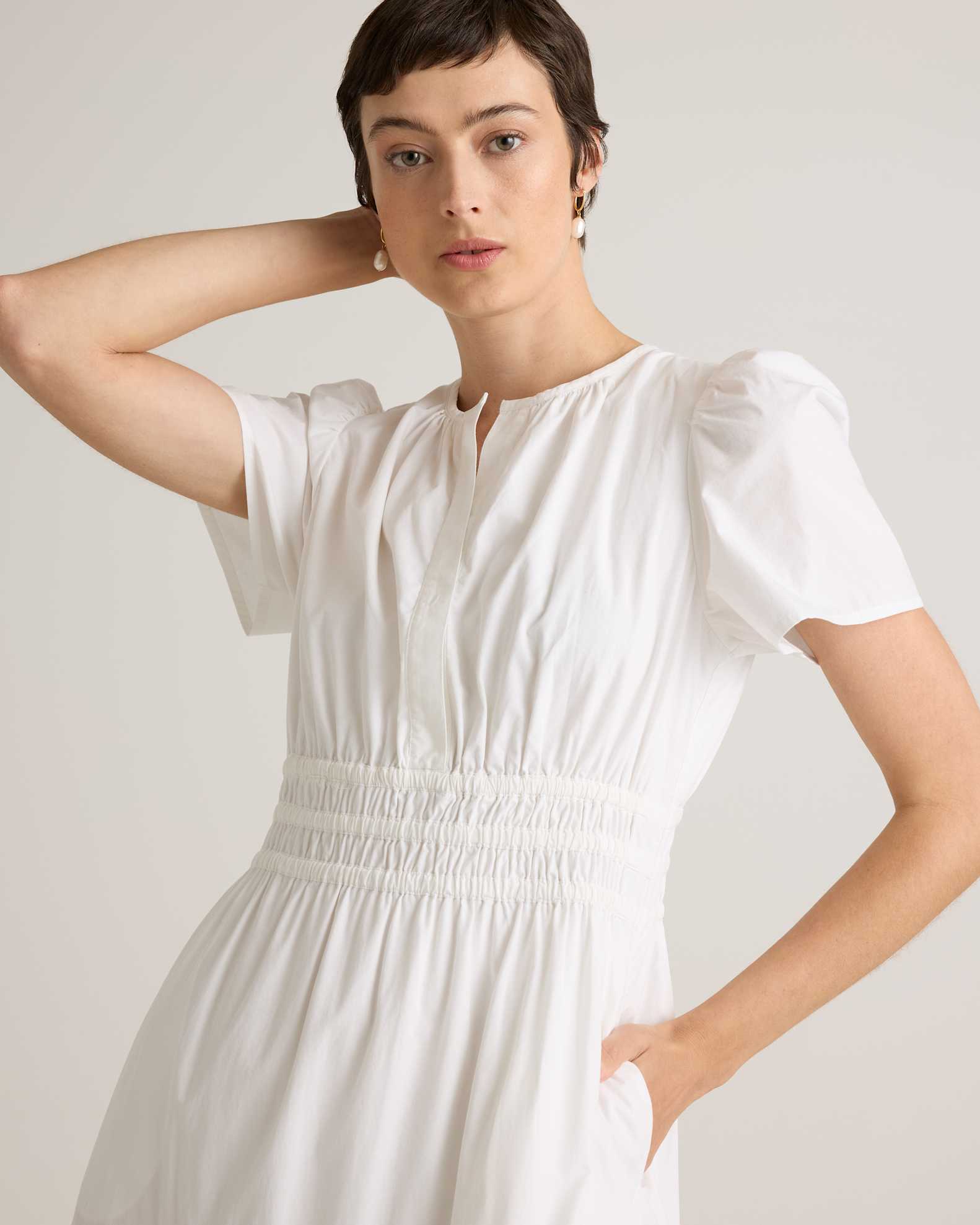 Quince Women's Poplin Tiered Maxi Dress, Classic White, Size Large, 100% Organic Cotton, V-Neck, Short Sleeves Quince Women's Poplin Tiered Maxi Dress, Classic White, Size Large, 100% Organic Cotton, V-Neck, Short Sleeves