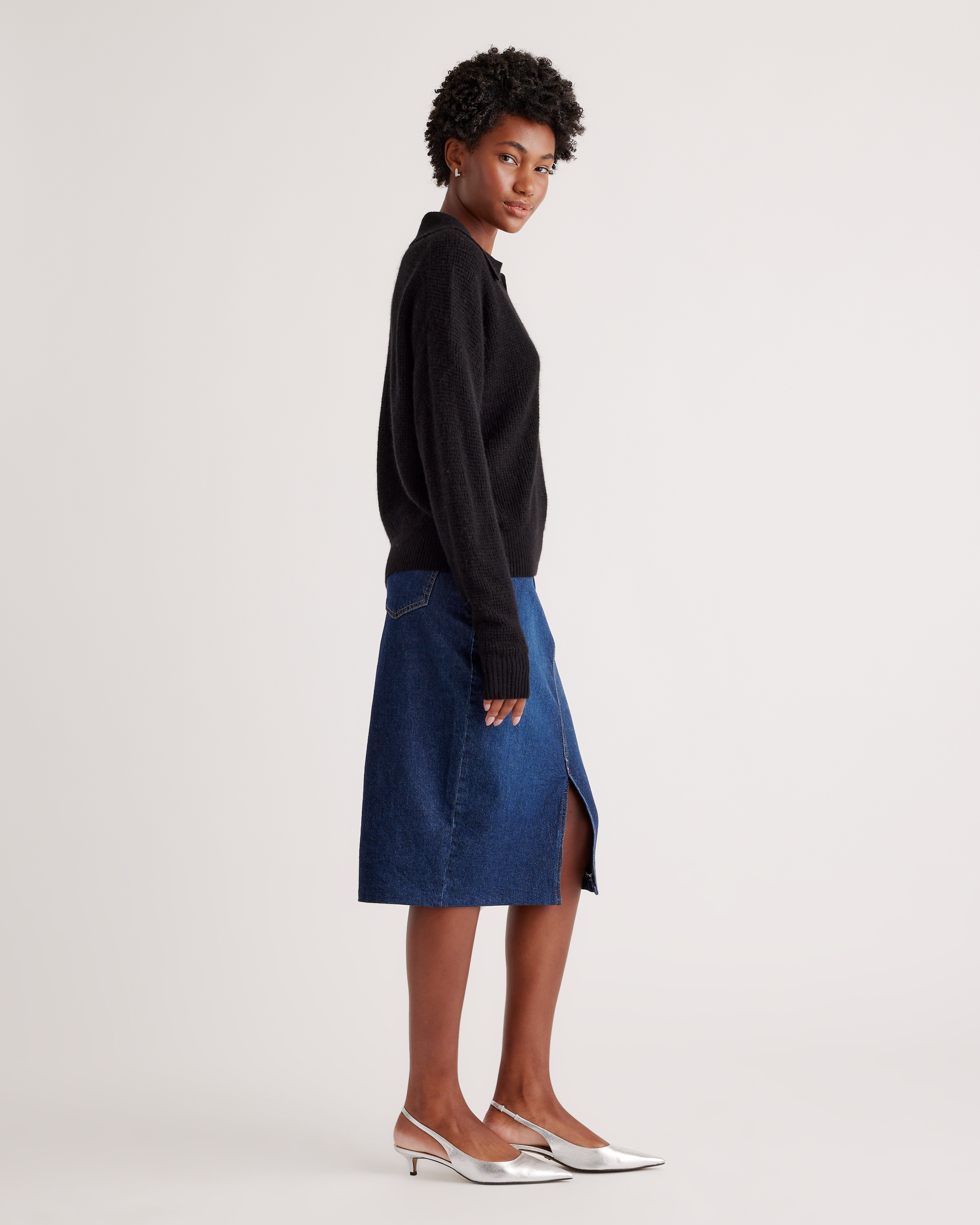 Baby Alpaca-Wool Waffle Stitch Polo Sweater